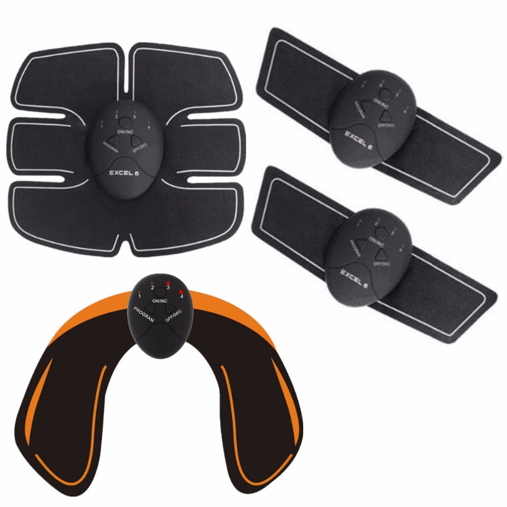 EMS Hip Trainer Muscle Stimulator with ergonomic design for buttock lifting and toning, featuring various pads for muscle stimulation.