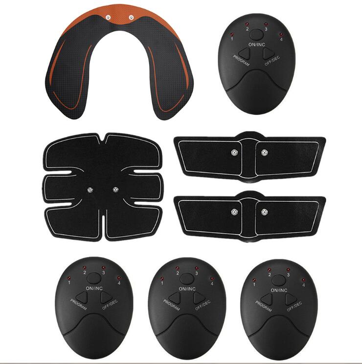 EMS Hip Trainer Muscle Stimulator with ergonomic design for buttock lifting and toning, featuring various pads for muscle stimulation.