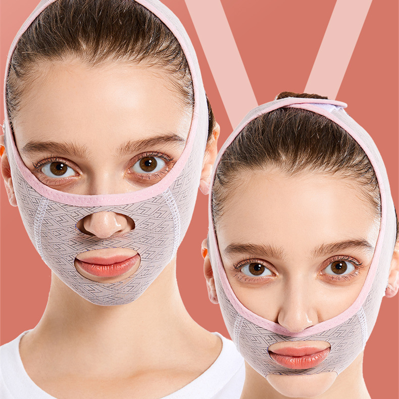 Face-lifting V-face Bandage showcasing its breathable fabric and adjustable Velcro design for effective skin tightening.