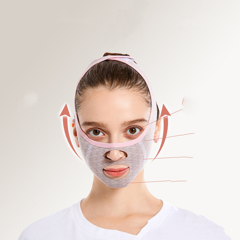 Face-lifting V-face Bandage showcasing its breathable fabric and adjustable Velcro design for effective skin tightening.