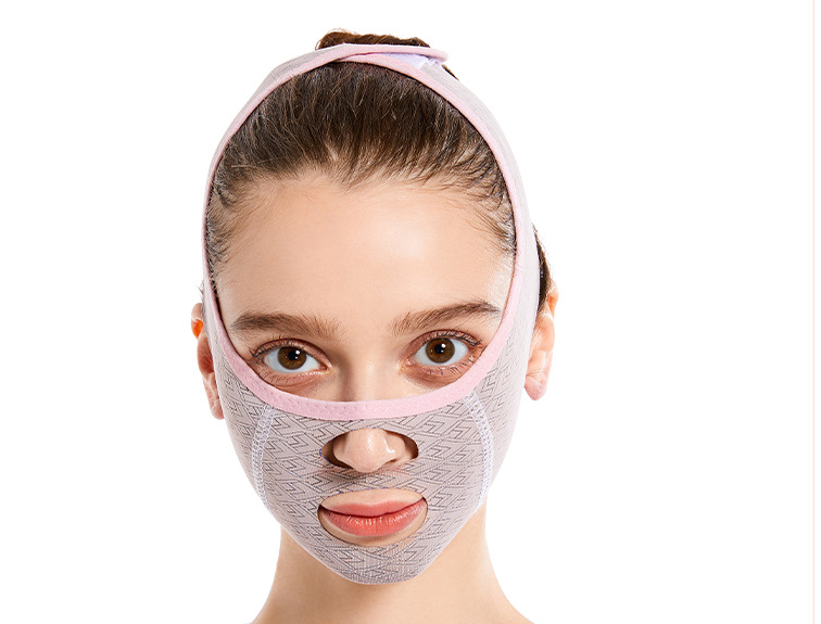 Face-lifting V-face Bandage showcasing its breathable fabric and adjustable Velcro design for effective skin tightening.