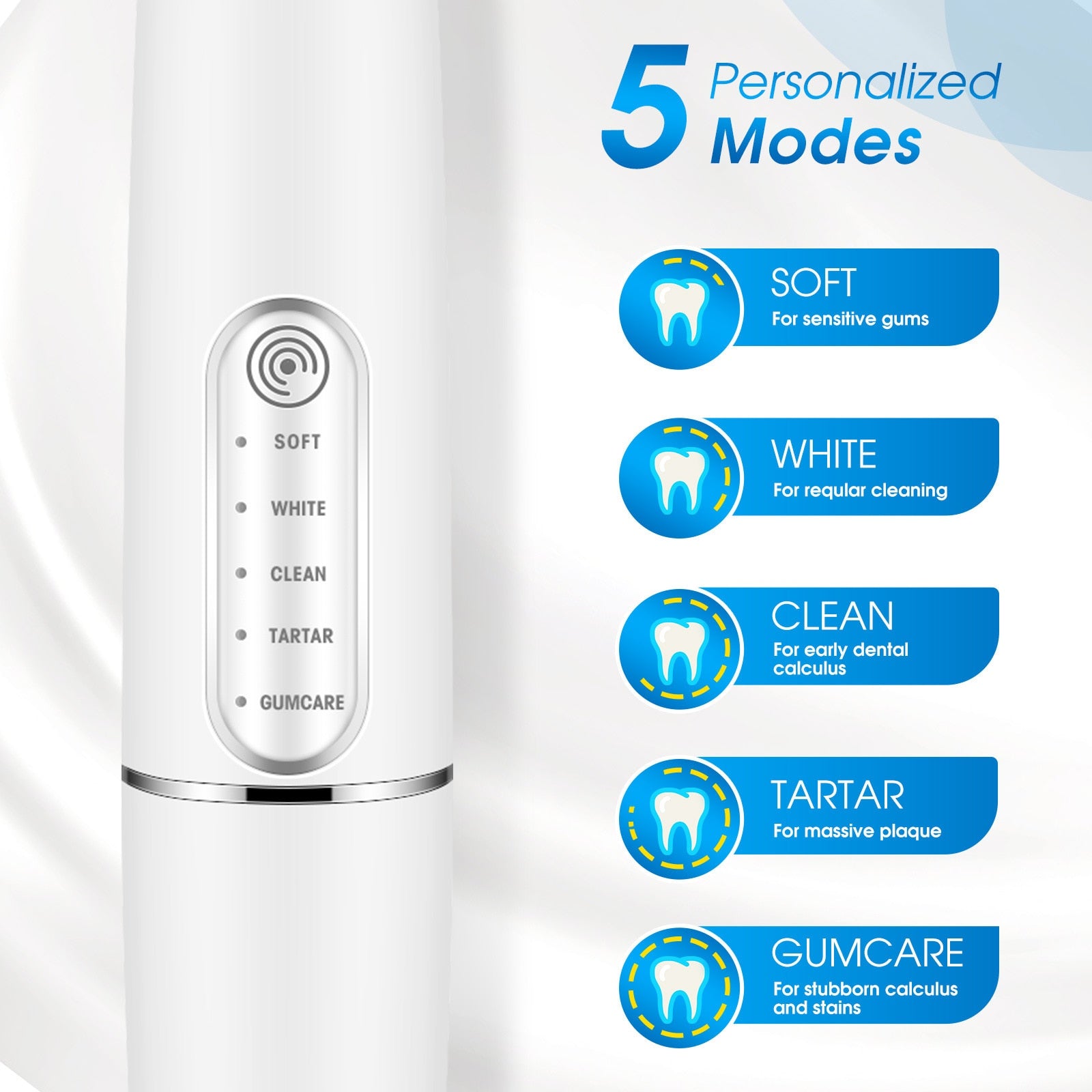 Fashion Electric Toothbrush with multiple modes and replaceable heads, showcasing its sleek design and included accessories.