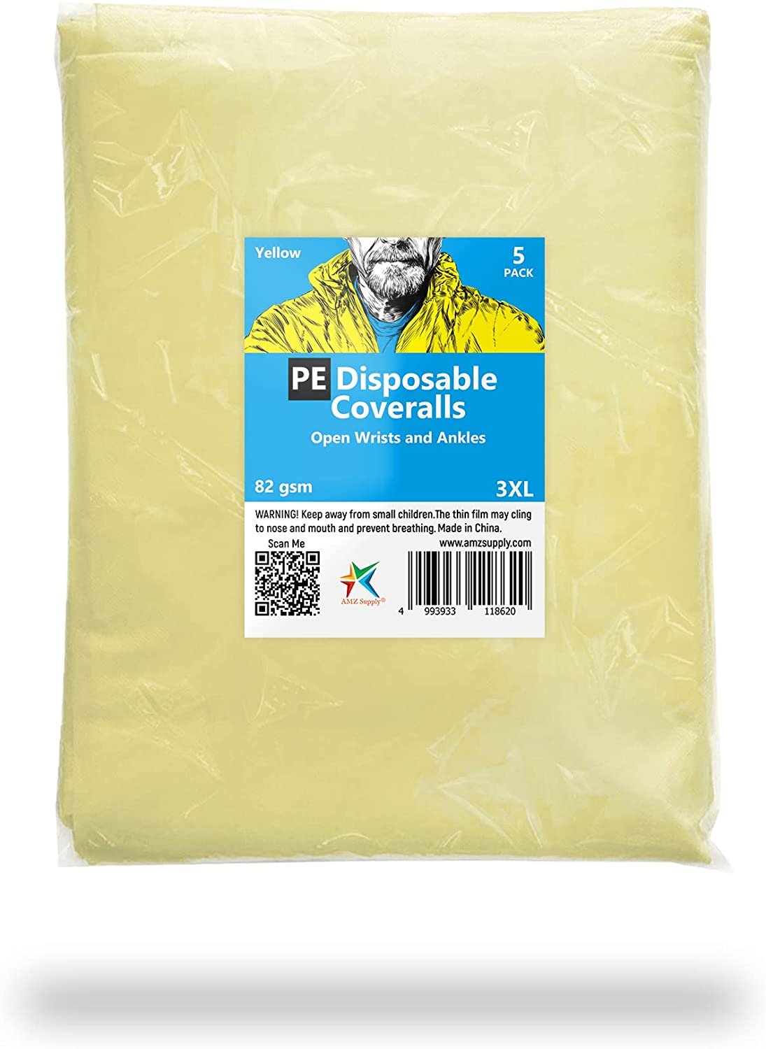 Pack of yellow disposable coveralls.