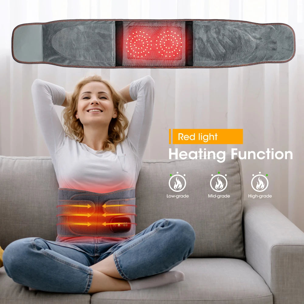 Heat Therapy Lumbar Brace Support Massager with red light heating and vibration features, designed for back pain relief.