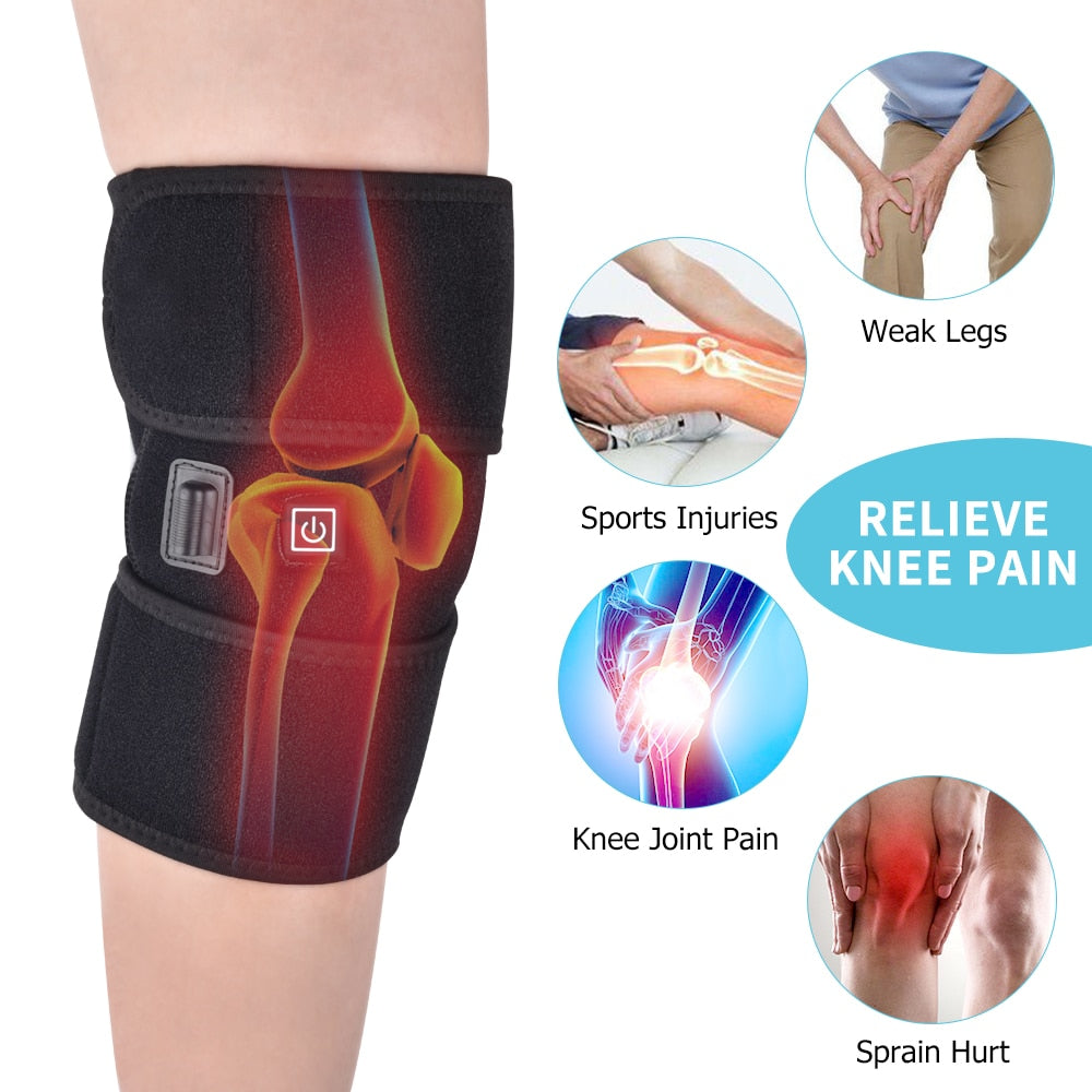 Heating knee pads designed for thermal heat therapy, featuring adjustable straps and multiple temperature settings for pain relief.