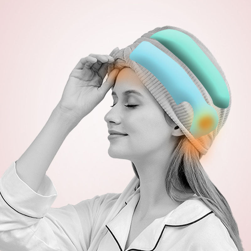 Home Air Wave Head Massager in pink and gray, showcasing its ergonomic design and control buttons for a relaxing head massage experience.