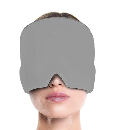 Hot & Cold Headache Therapy Cap designed for headache relief, featuring a stretchable fabric and light-blocking design for comfort and tranquility.