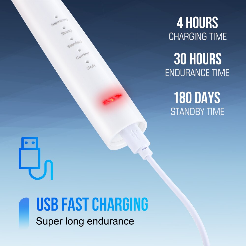 Household Rechargeable Dental Scaler in white color with multiple accessories including toothbrush heads and USB charging cable.