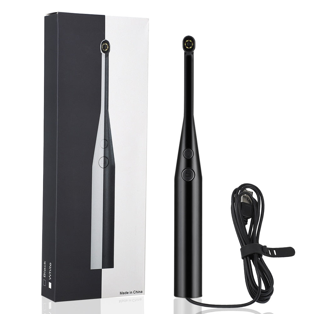 Intraoral Dental Camera Endoscope with USB connection, showcasing its ergonomic design and adjustable LED lights.