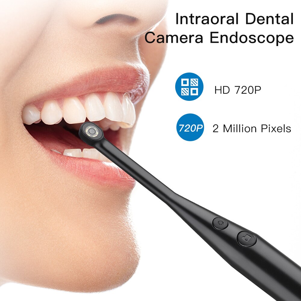 Intraoral Dental Camera Endoscope with USB connection, showcasing its ergonomic design and adjustable LED lights.