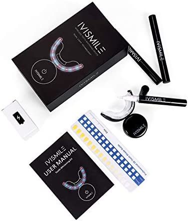 INVISMILE Teeth Whitening Device featuring a wireless dual light LED activation light and whitening gel syringes for effective teeth whitening.