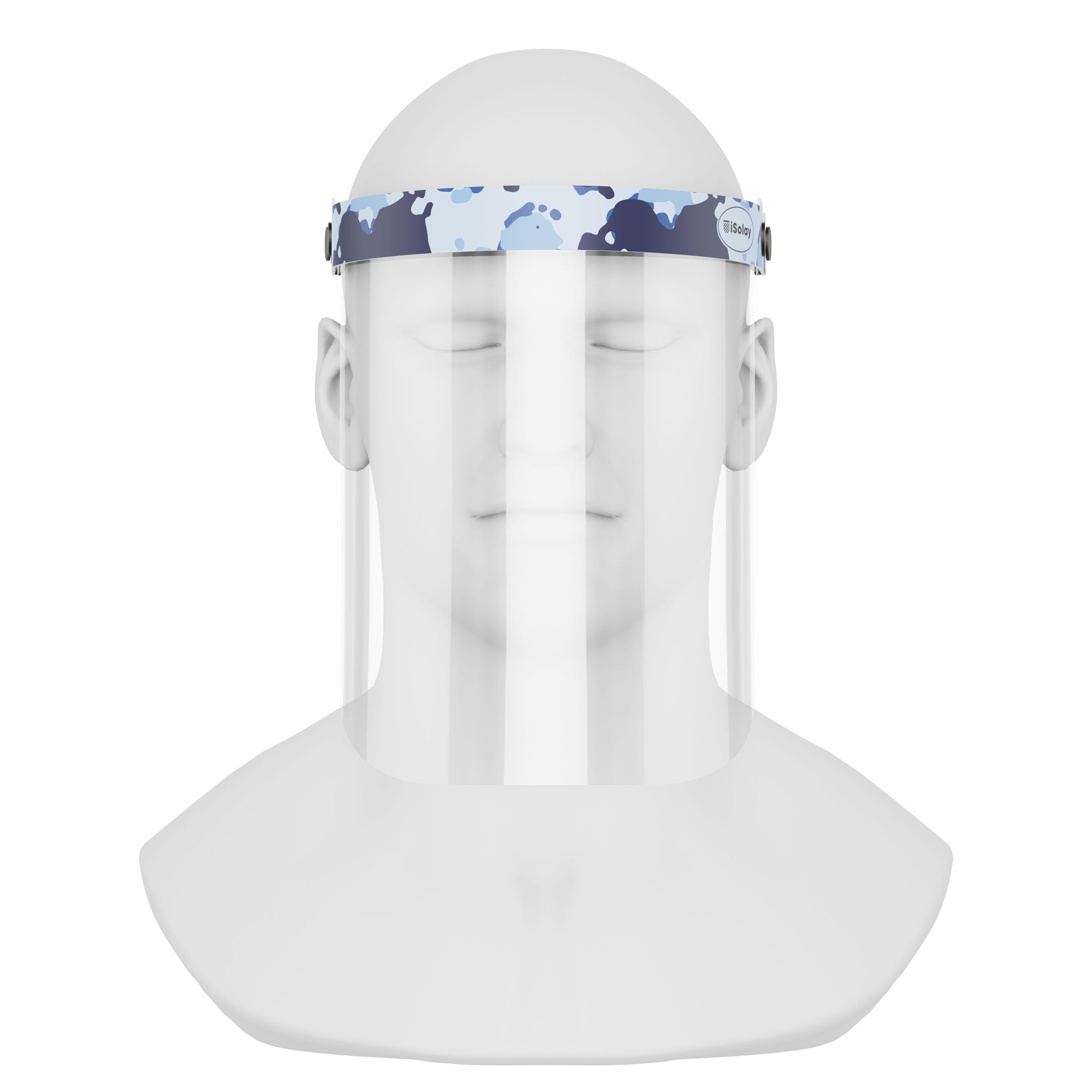 iSolay Face Shield Air Camouflage featuring a stylish design suitable for adults and kids, with adjustable features and comfortable padding.