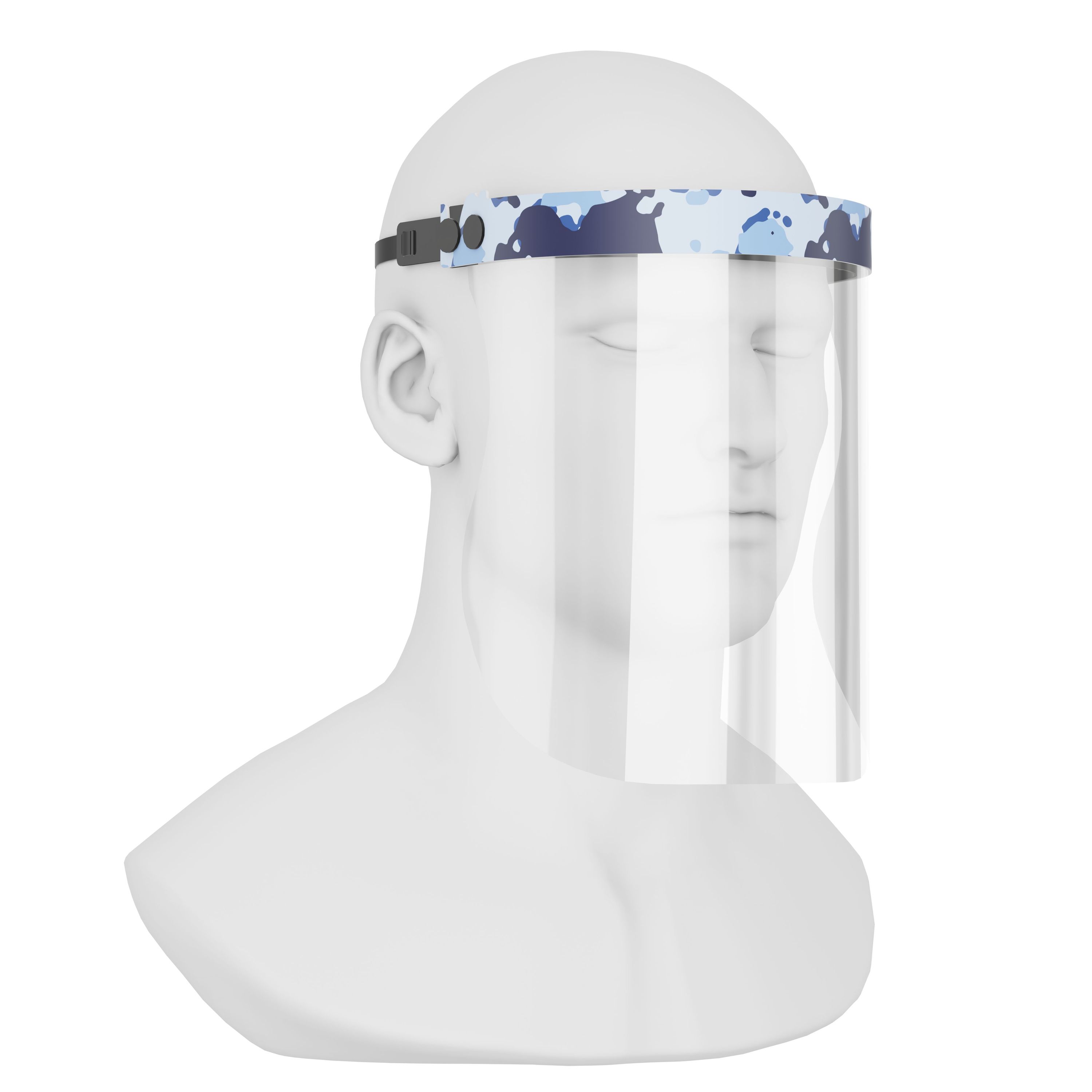 iSolay Face Shield Air Camouflage featuring a stylish design suitable for adults and kids, with adjustable features and comfortable padding.