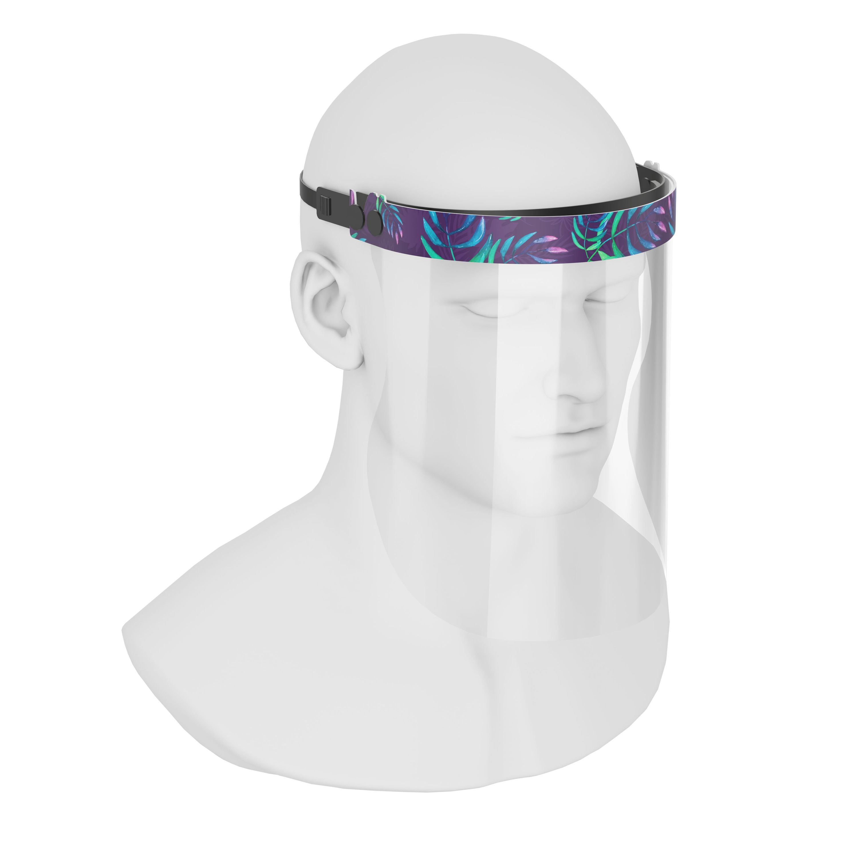 iSolay Face Shield Avatar Leaves featuring a stylish design with avatar leaves pattern, suitable for adults and kids, lightweight and adjustable.