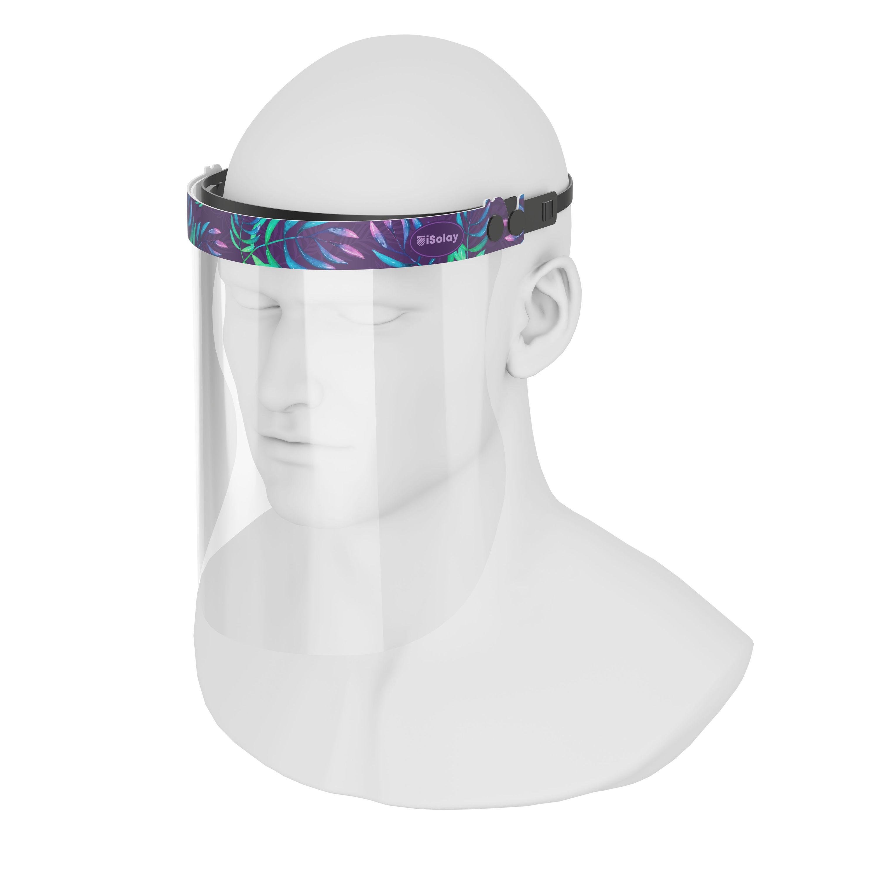 iSolay Face Shield Avatar Leaves featuring a stylish design with avatar leaves pattern, suitable for adults and kids, lightweight and adjustable.