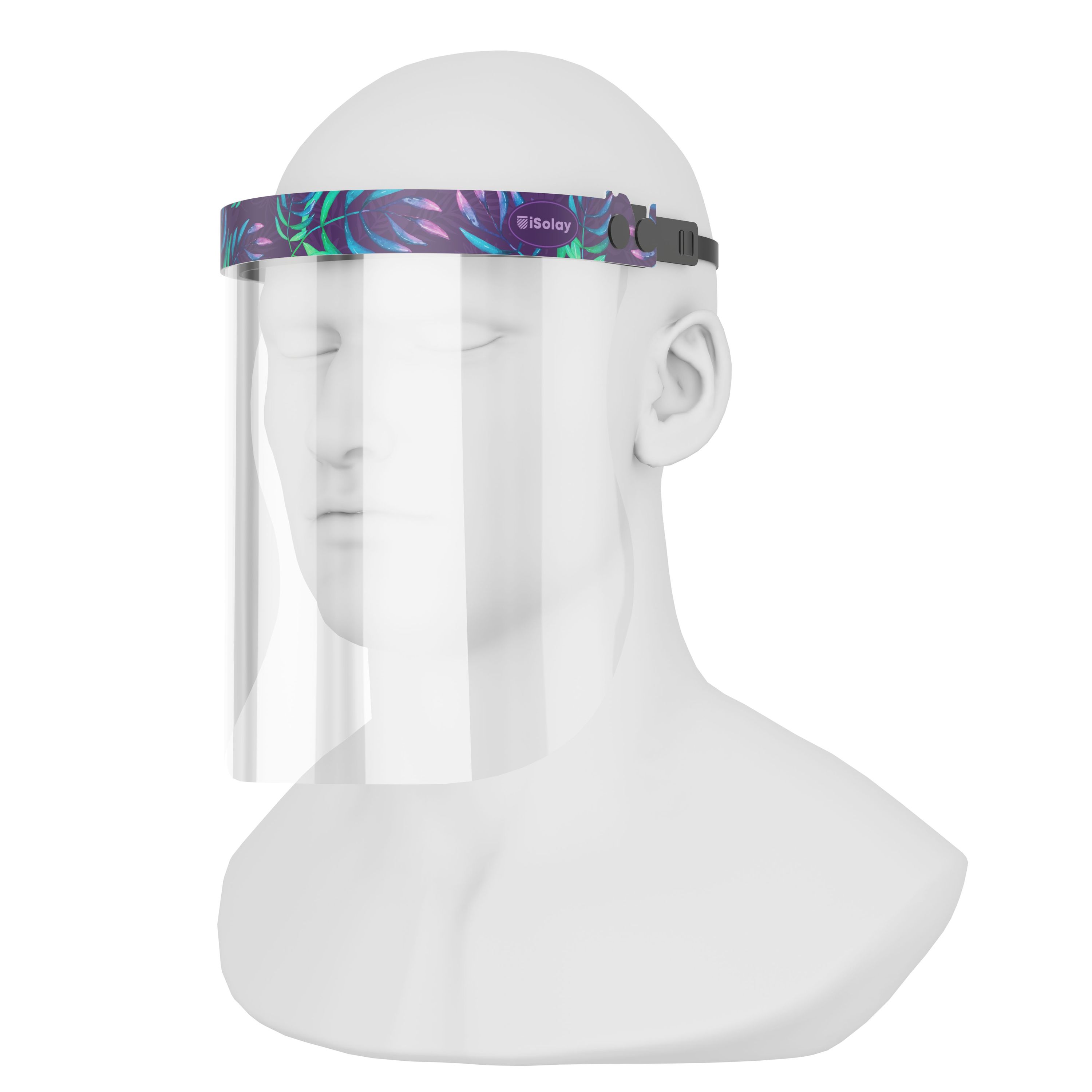 iSolay Face Shield Avatar Leaves featuring a stylish design with avatar leaves pattern, suitable for adults and kids, lightweight and adjustable.