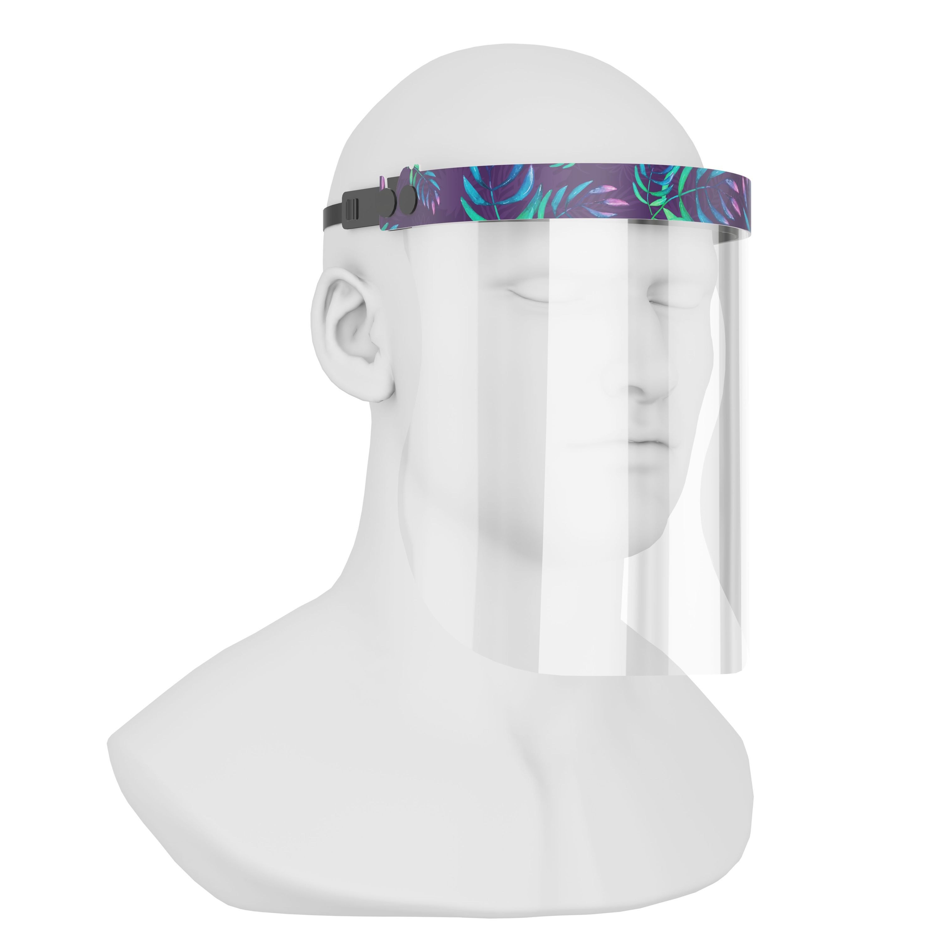 iSolay Face Shield Avatar Leaves featuring a stylish design with avatar leaves pattern, suitable for adults and kids, lightweight and adjustable.