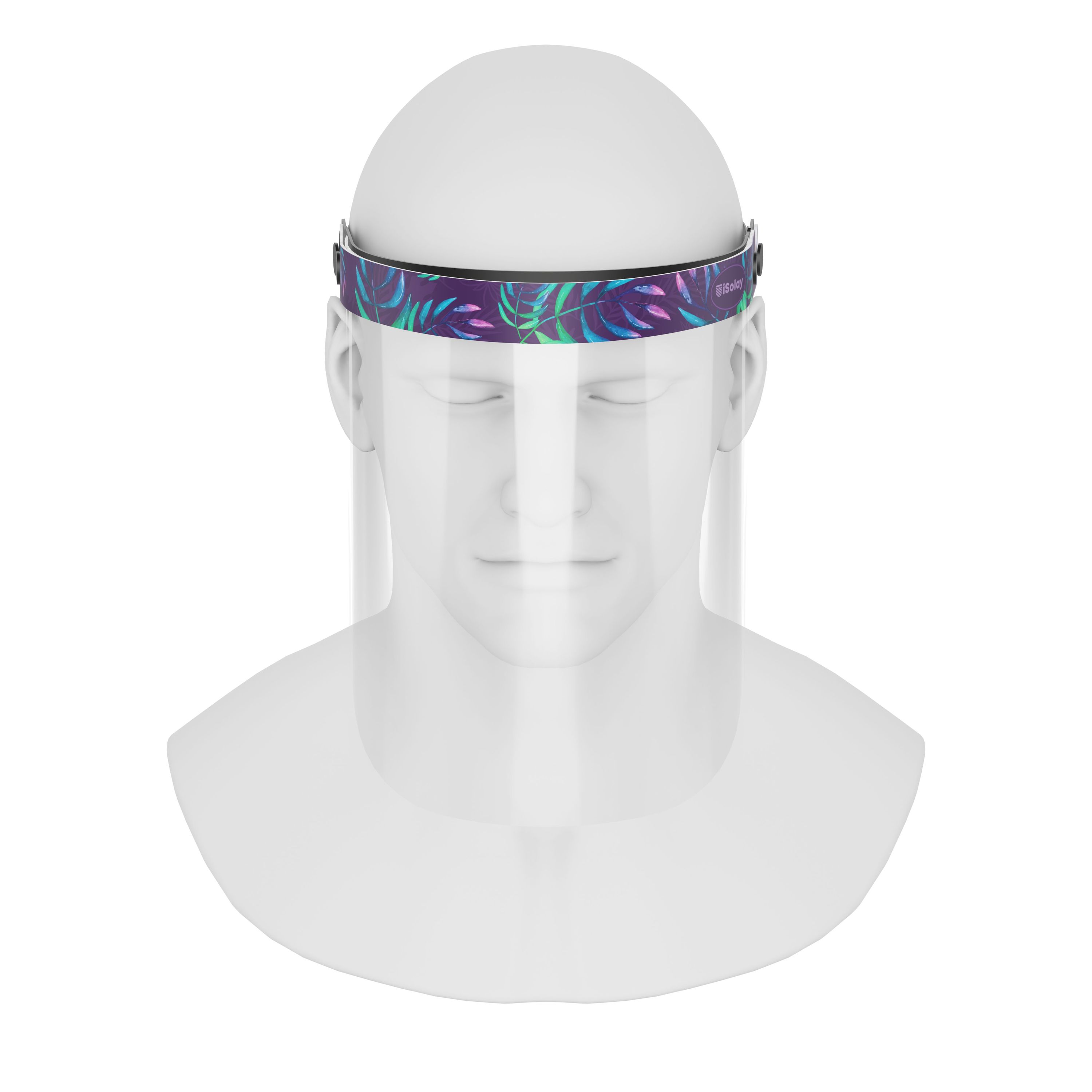 iSolay Face Shield Avatar Leaves featuring a stylish design with avatar leaves pattern, suitable for adults and kids, lightweight and adjustable.