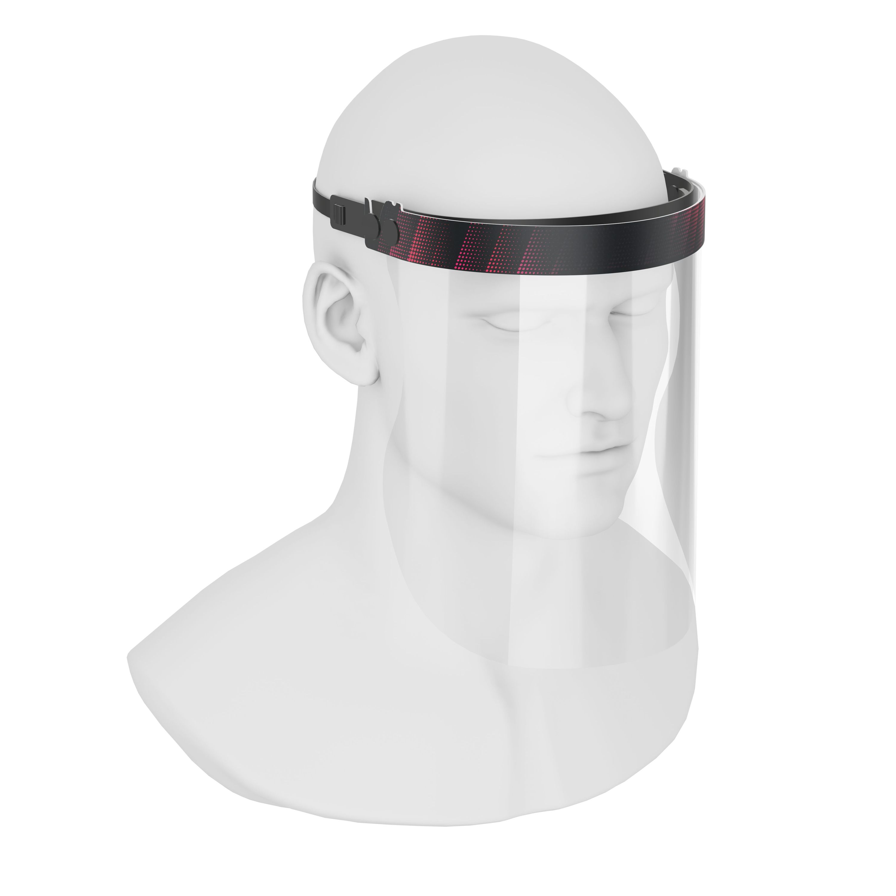 iSolay Face Shield in black and red, featuring a transparent visor, adjustable front cover, and comfortable foam padding, suitable for adults and kids.