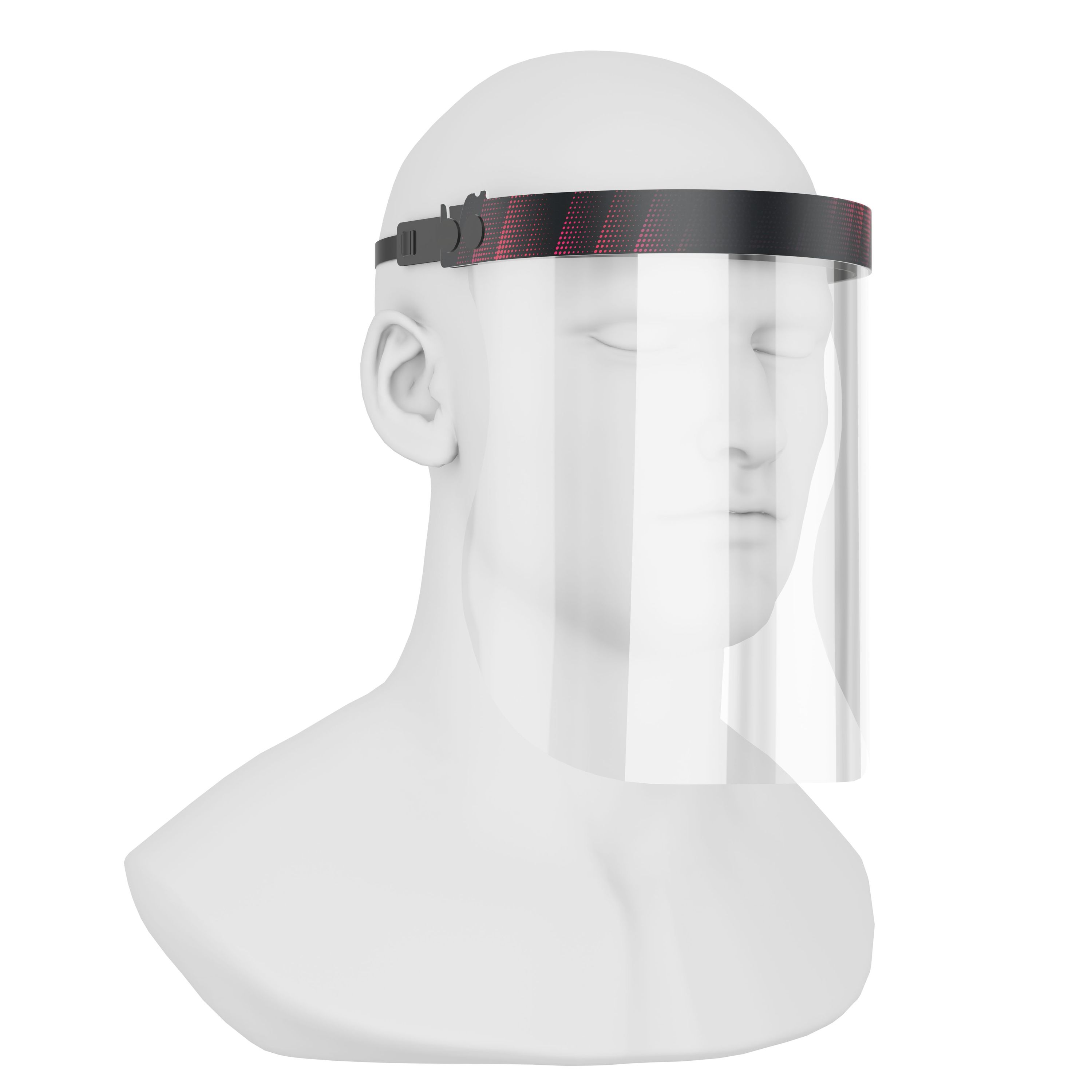 iSolay Face Shield in black and red, featuring a transparent visor, adjustable front cover, and comfortable foam padding, suitable for adults and kids.