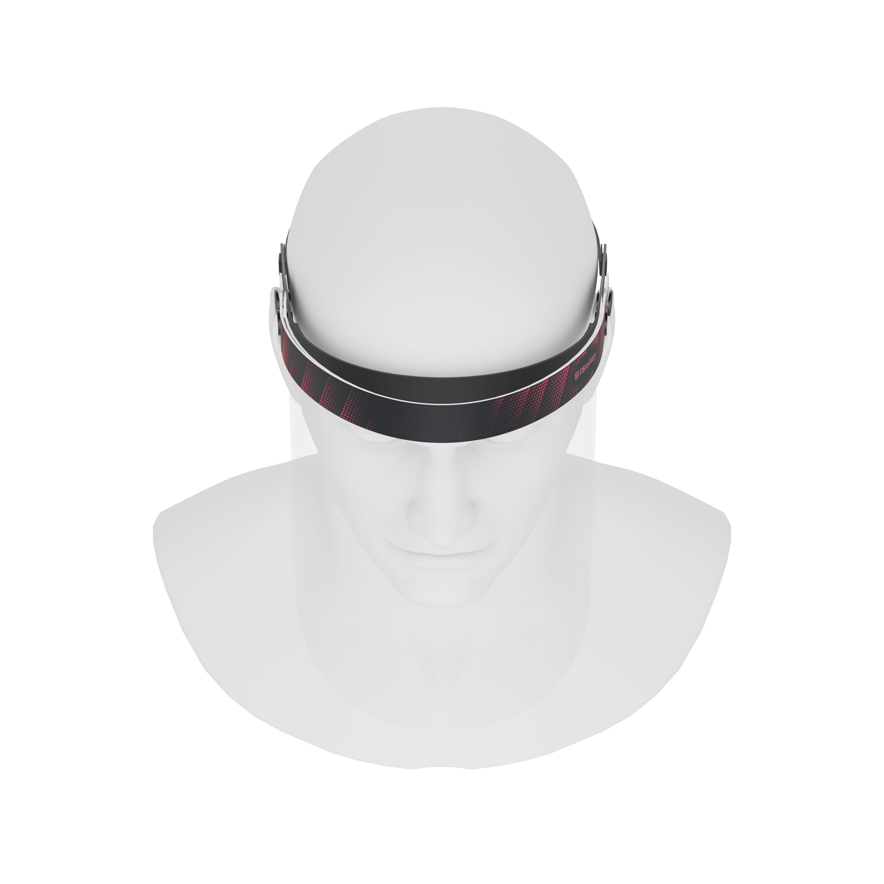 iSolay Face Shield in black and red, featuring a transparent visor, adjustable front cover, and comfortable foam padding, suitable for adults and kids.