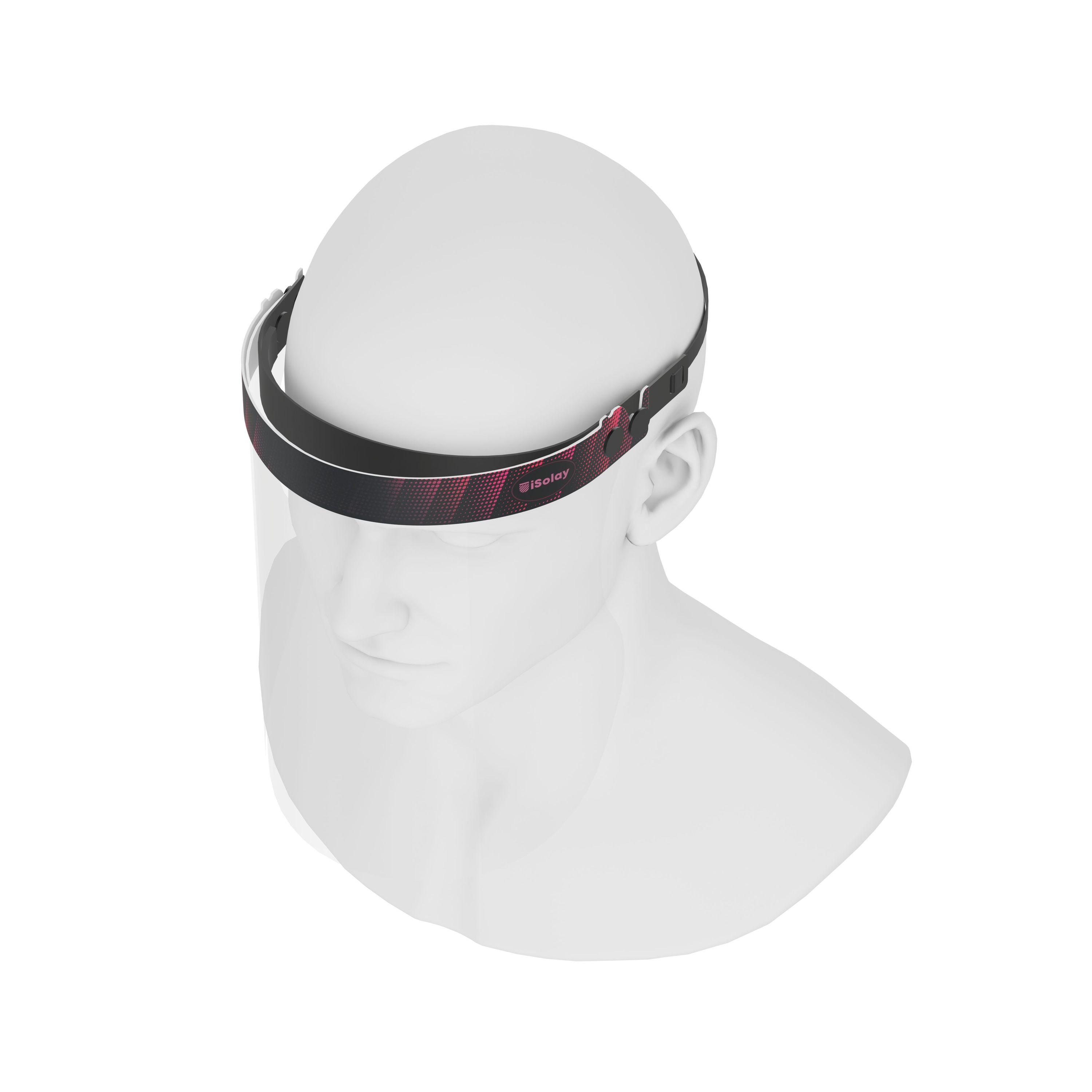 iSolay Face Shield in black and red, featuring a transparent visor, adjustable front cover, and comfortable foam padding, suitable for adults and kids.