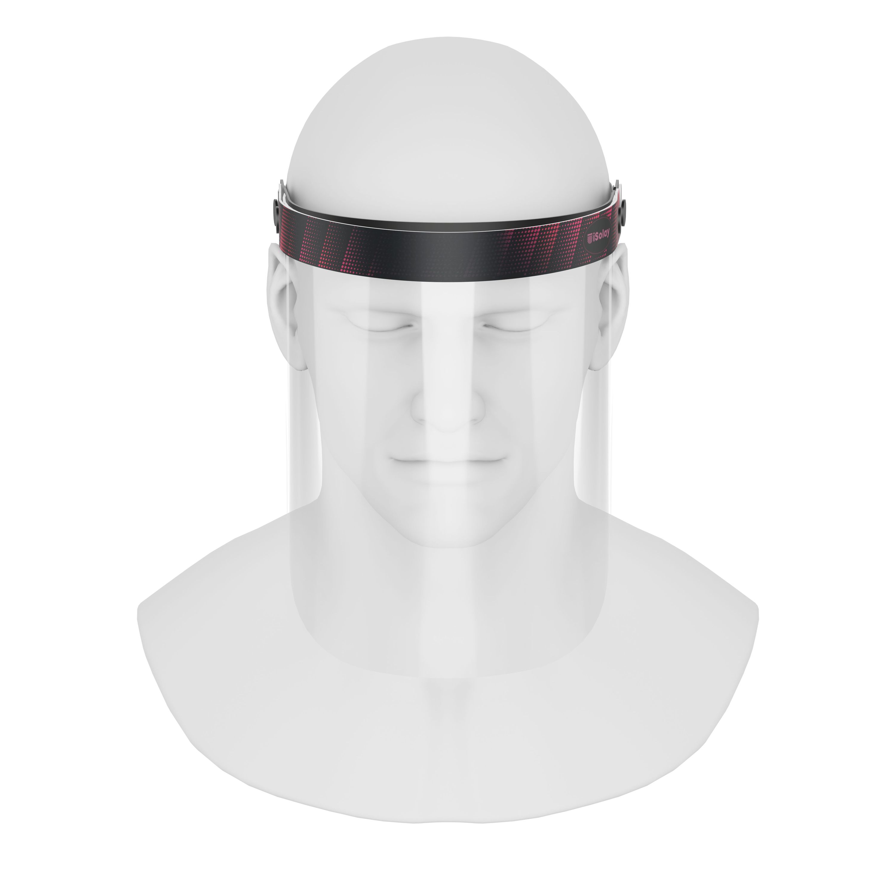 iSolay Face Shield in black and red, featuring a transparent visor, adjustable front cover, and comfortable foam padding, suitable for adults and kids.