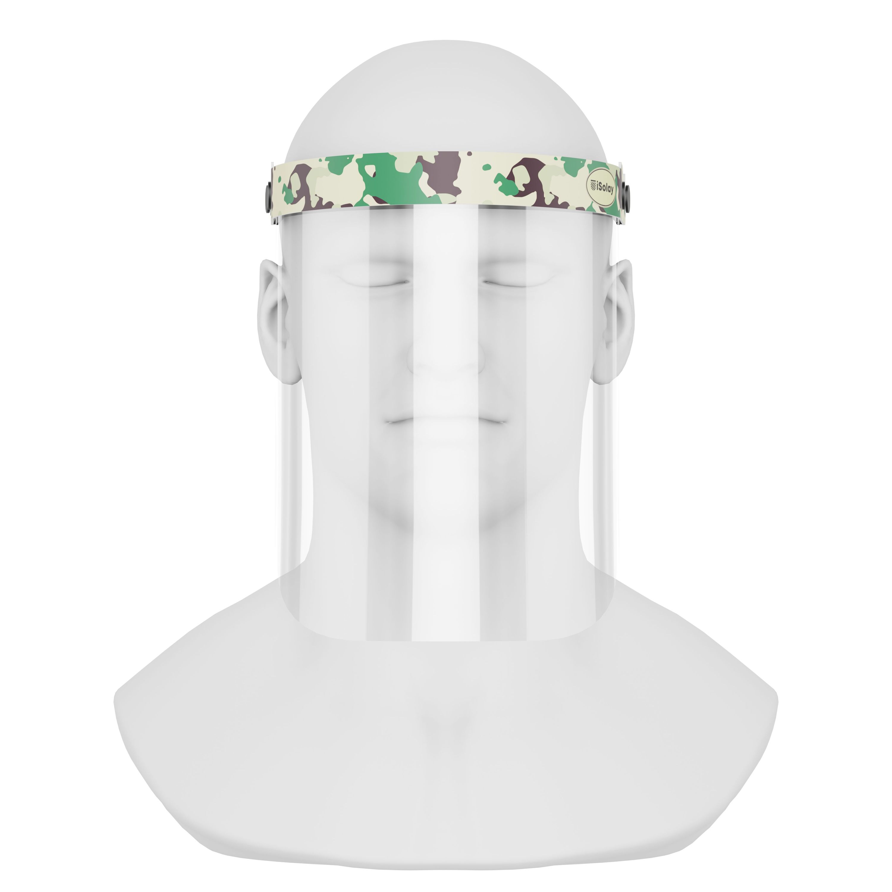 iSolay Face Shield Camouflage featuring a stylish design, adjustable front cover, and comfortable foam padding for optimal protection.