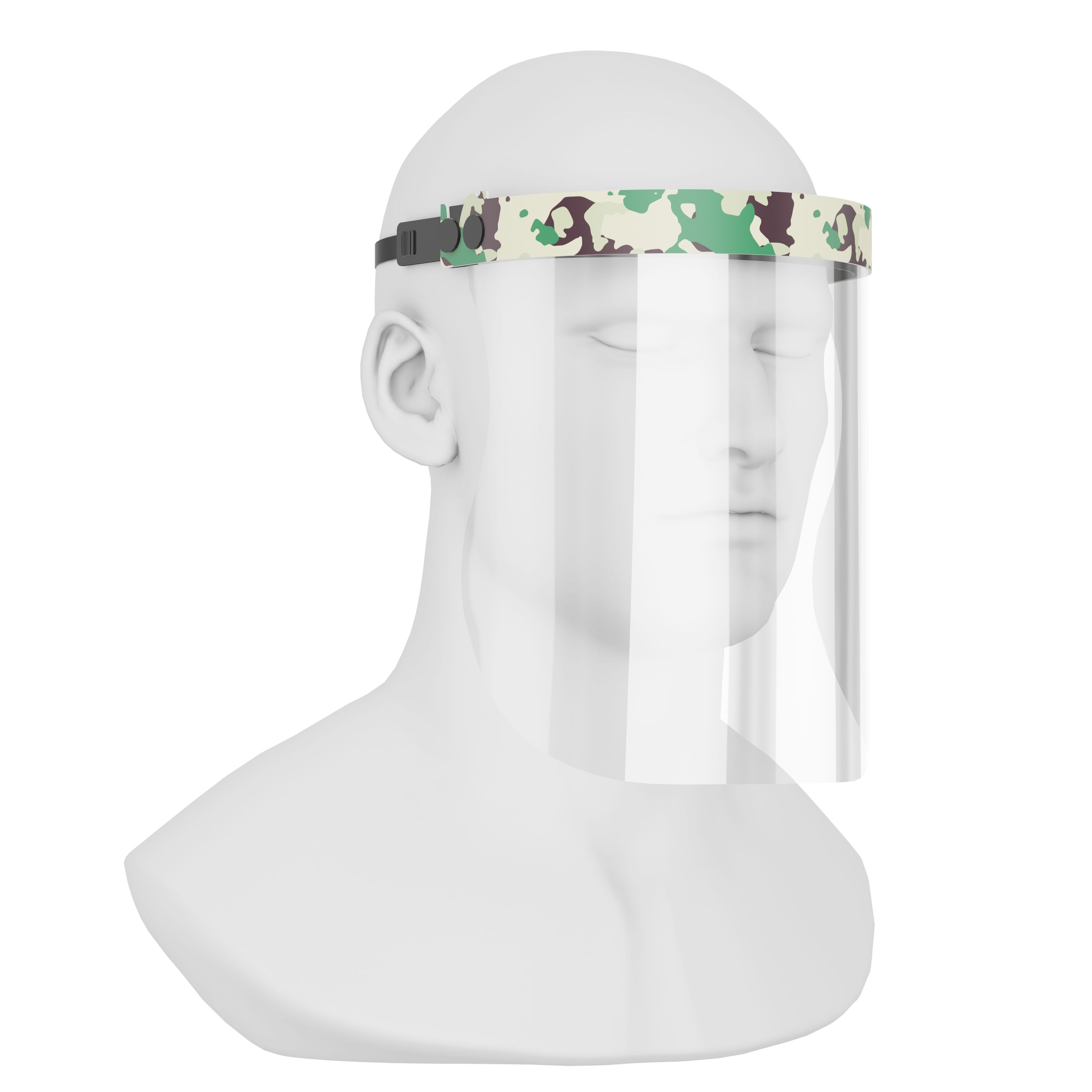 iSolay Face Shield Camouflage featuring a stylish design, adjustable front cover, and comfortable foam padding for optimal protection.