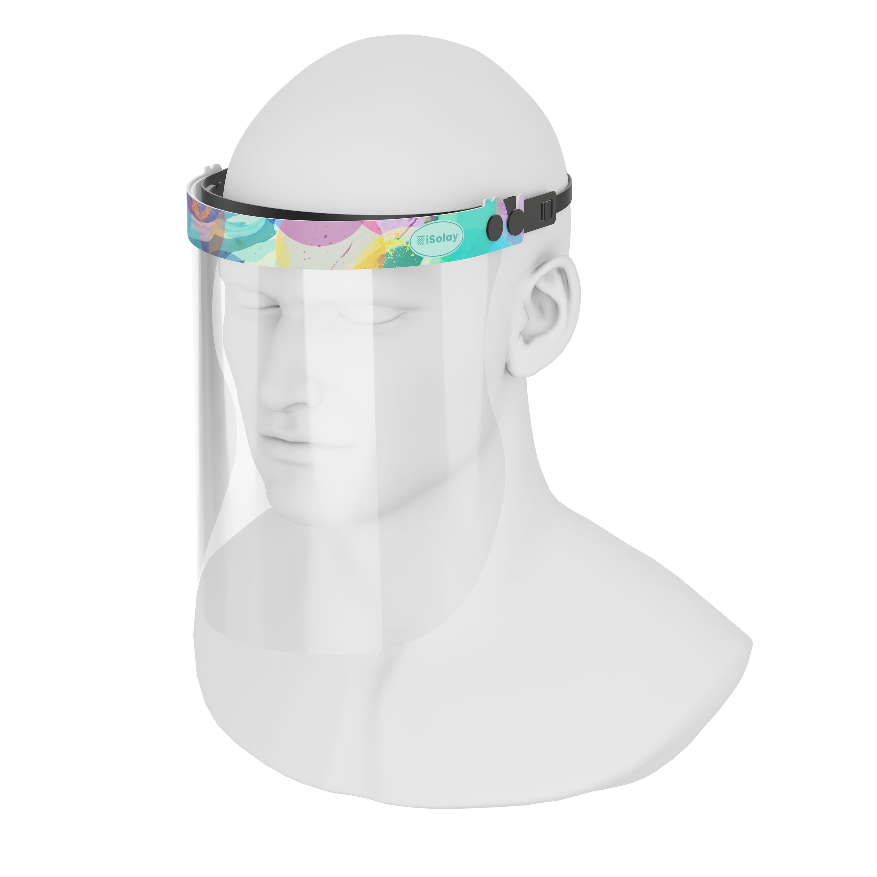 iSolay Face Shield Colourful featuring a stylish design, adjustable fit, and comfortable foam padding, suitable for adults and kids.