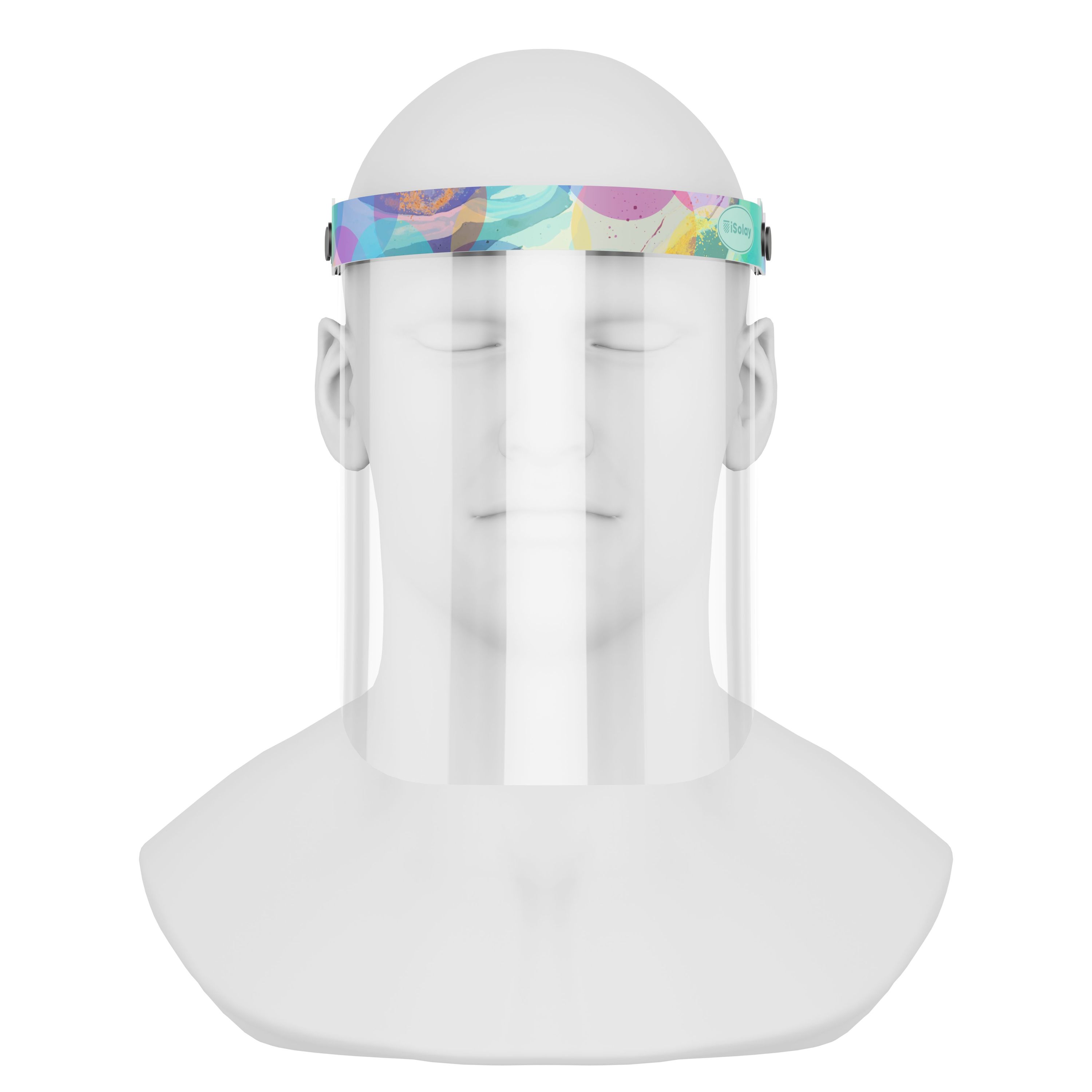 iSolay Face Shield Colourful featuring a stylish design, adjustable fit, and comfortable foam padding, suitable for adults and kids.