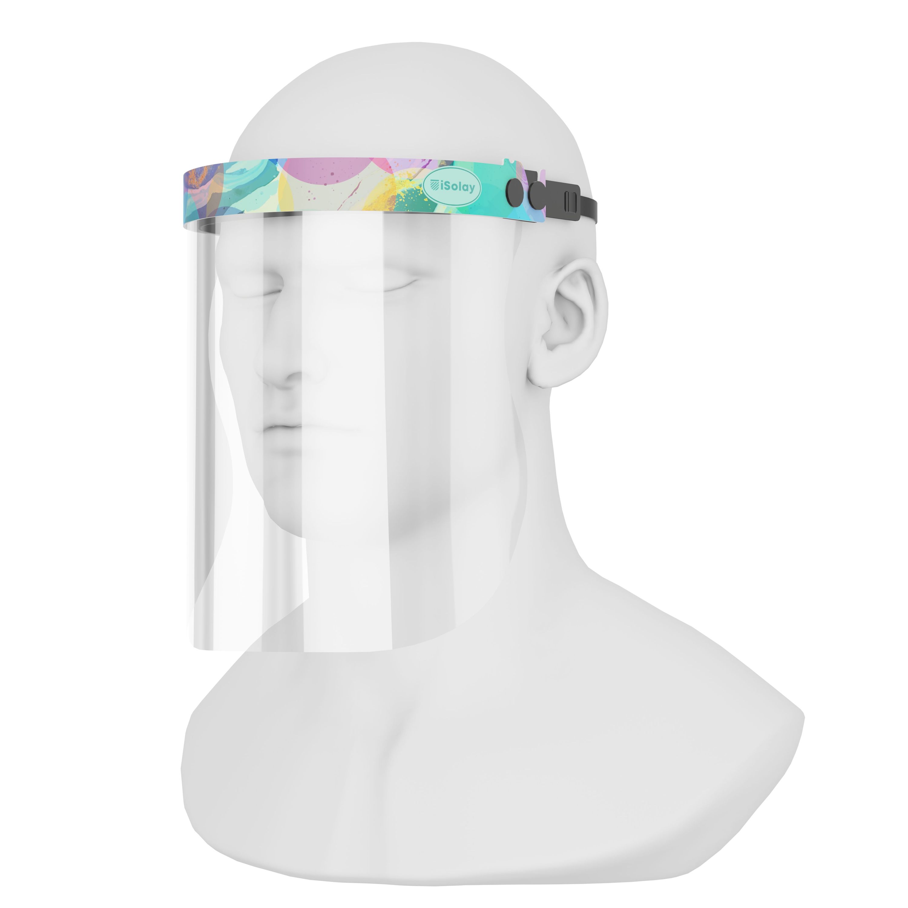 iSolay Face Shield Colourful featuring a stylish design, adjustable fit, and comfortable foam padding, suitable for adults and kids.