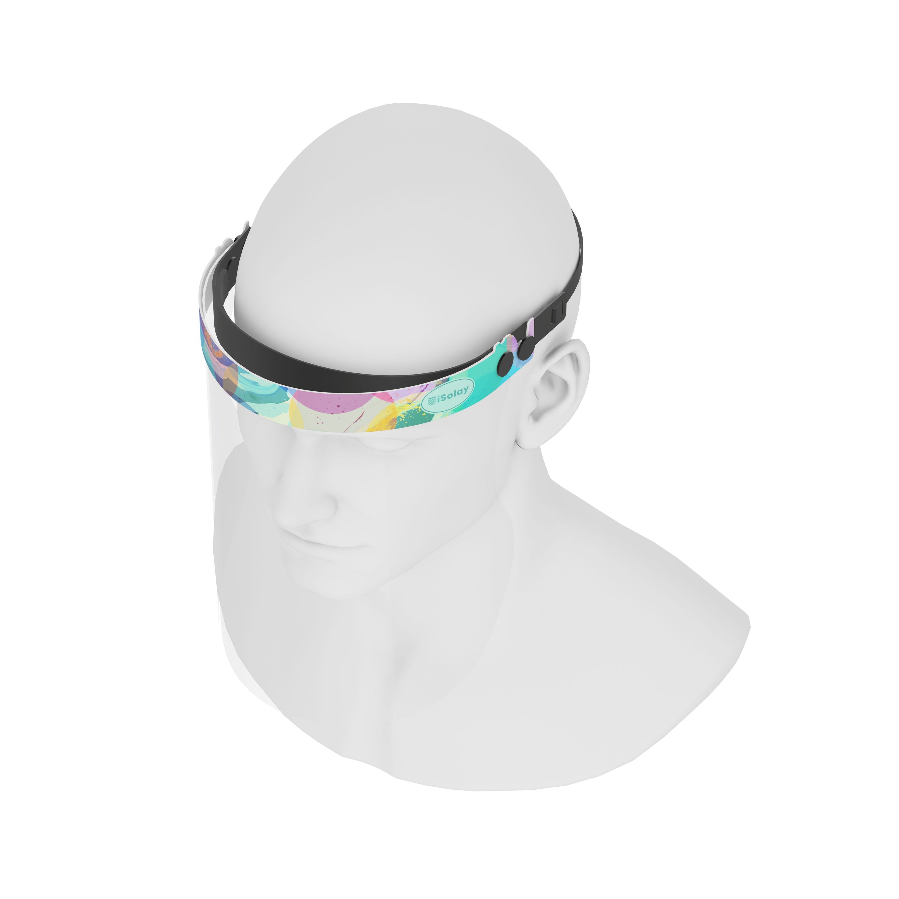 iSolay Face Shield Colourful featuring a stylish design, adjustable fit, and comfortable foam padding, suitable for adults and kids.