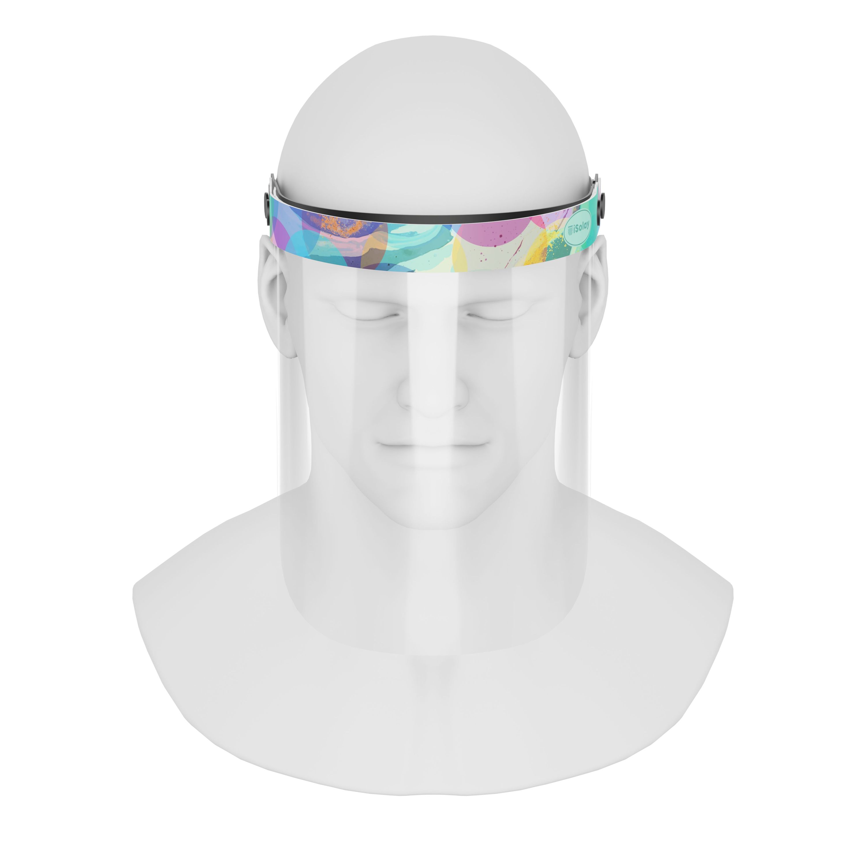 iSolay Face Shield Colourful featuring a stylish design, adjustable fit, and comfortable foam padding, suitable for adults and kids.