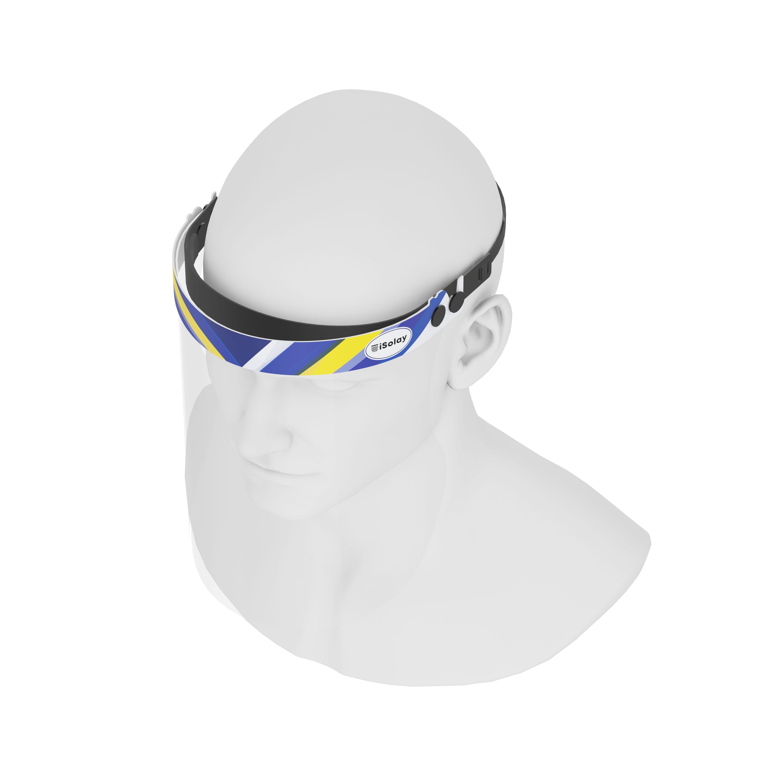 iSolay Face Shield EU featuring a stylish design, adjustable front cover, and comfortable foam padding, suitable for adults and kids.