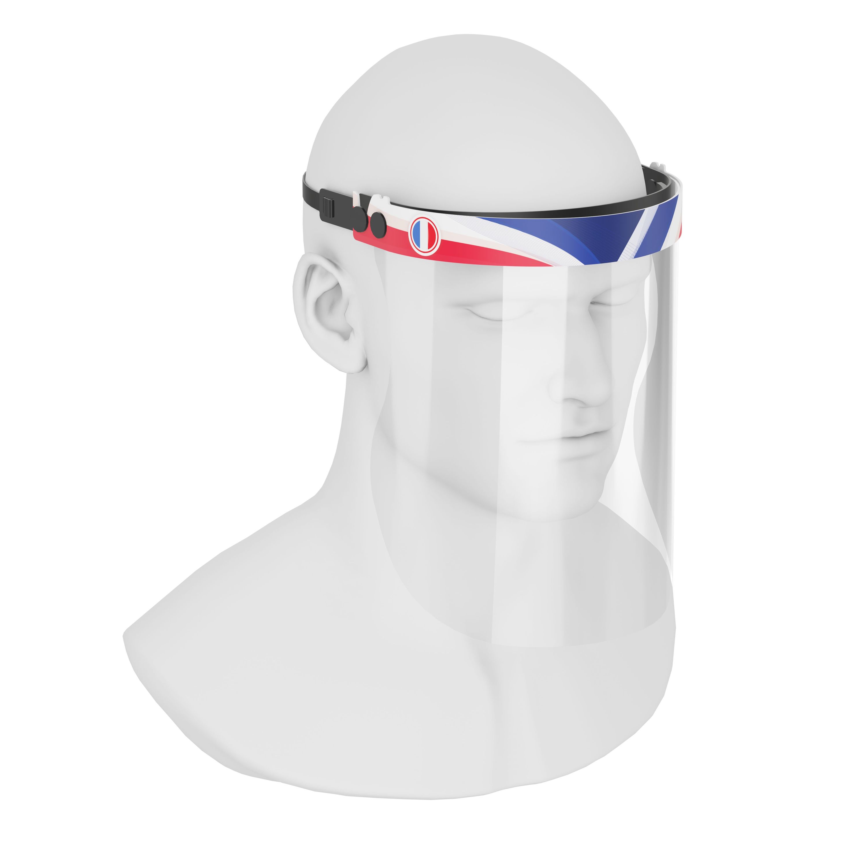 iSolay Face Shield France featuring a classic design, adjustable front cover, and comfortable foam padding, suitable for adults and kids.