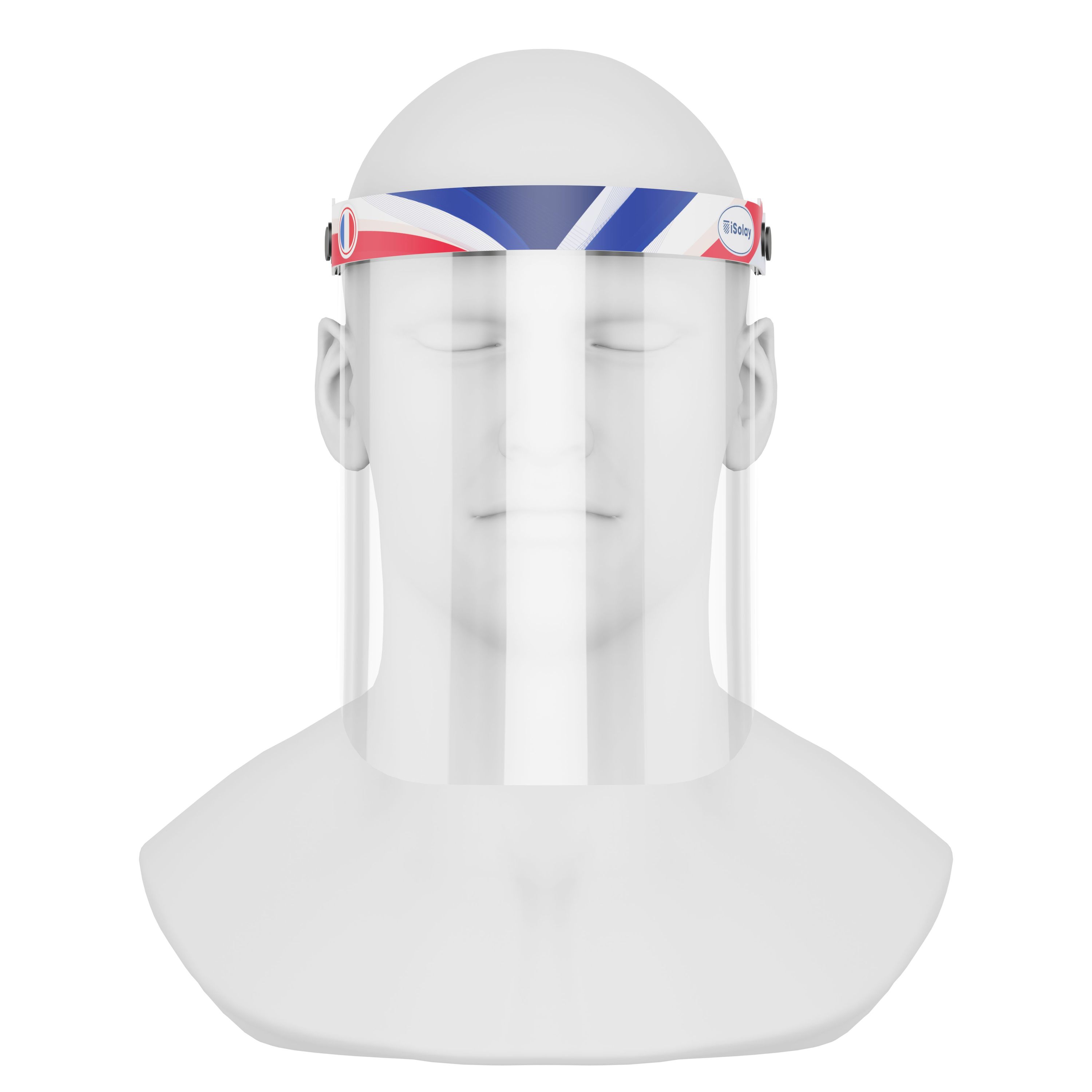 iSolay Face Shield France featuring a classic design, adjustable front cover, and comfortable foam padding, suitable for adults and kids.