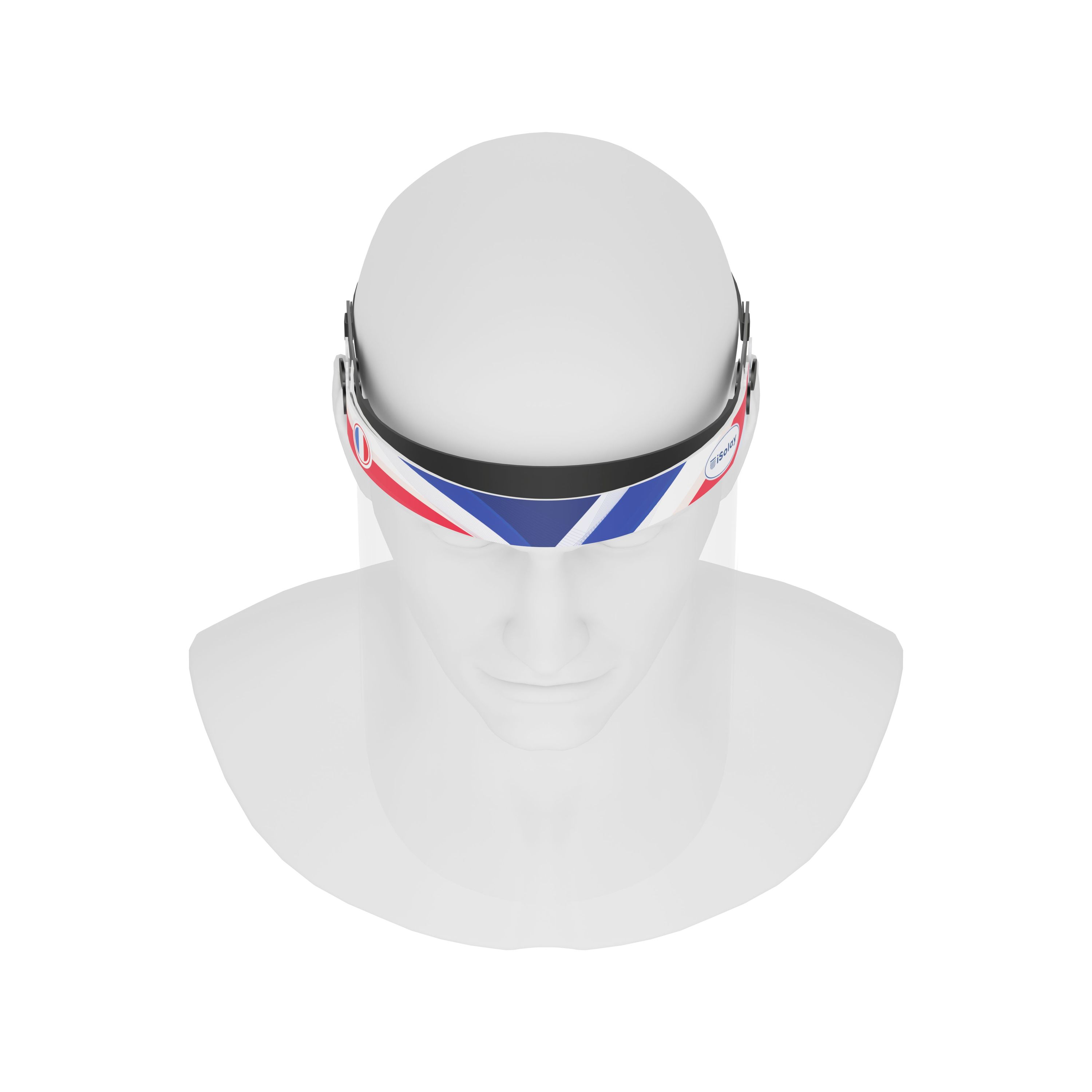 iSolay Face Shield France featuring a classic design, adjustable front cover, and comfortable foam padding, suitable for adults and kids.