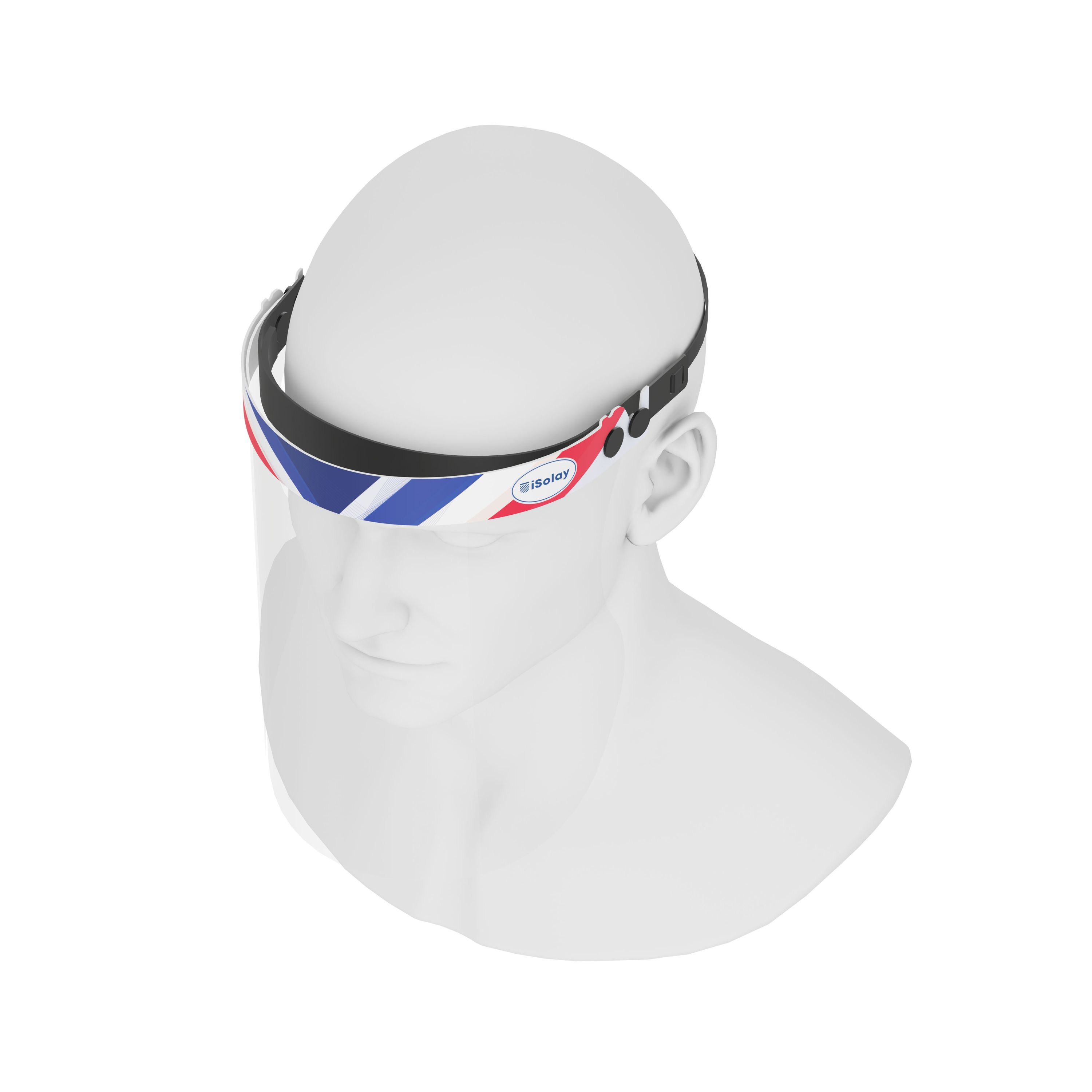 iSolay Face Shield France featuring a classic design, adjustable front cover, and comfortable foam padding, suitable for adults and kids.