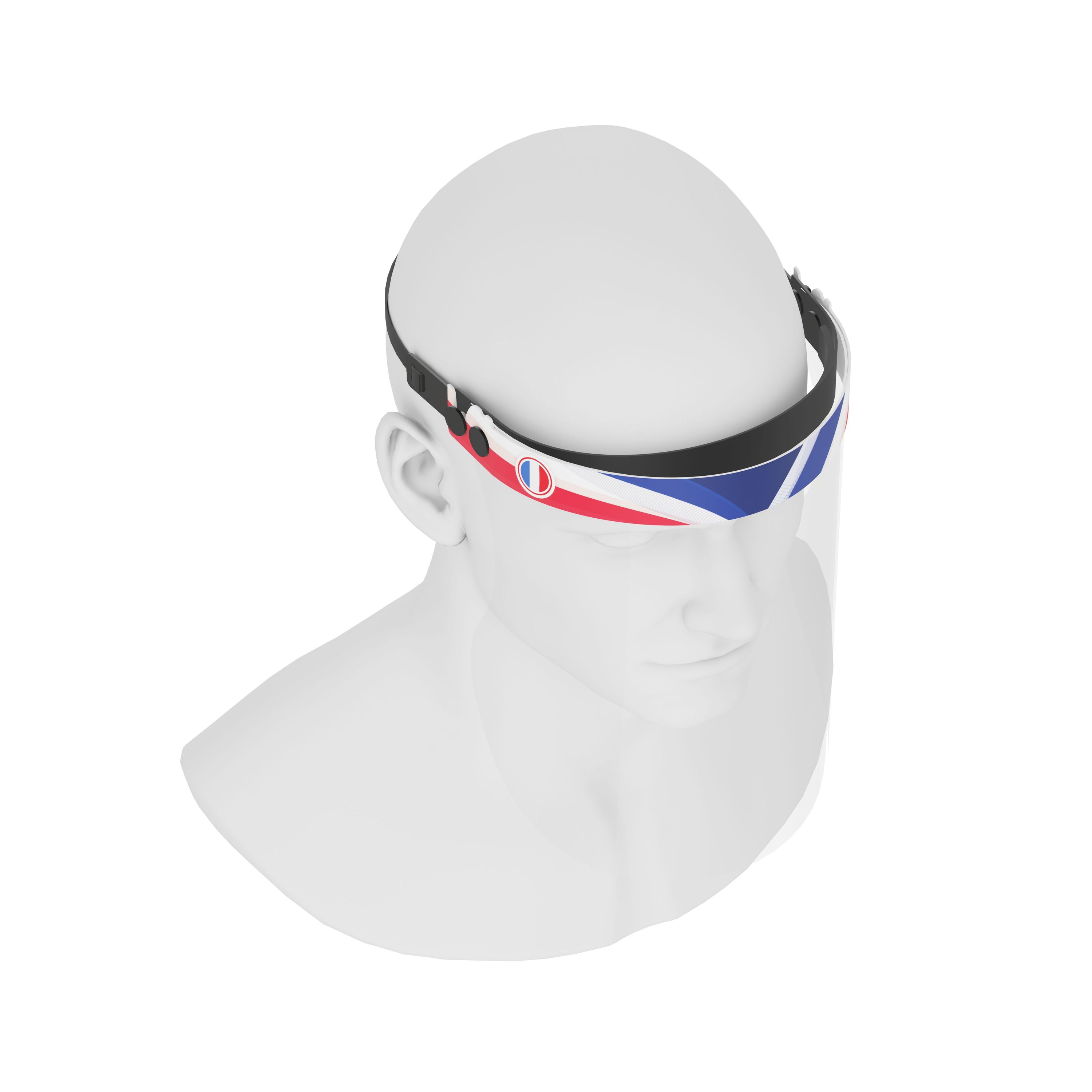 iSolay Face Shield France featuring a classic design, adjustable front cover, and comfortable foam padding, suitable for adults and kids.