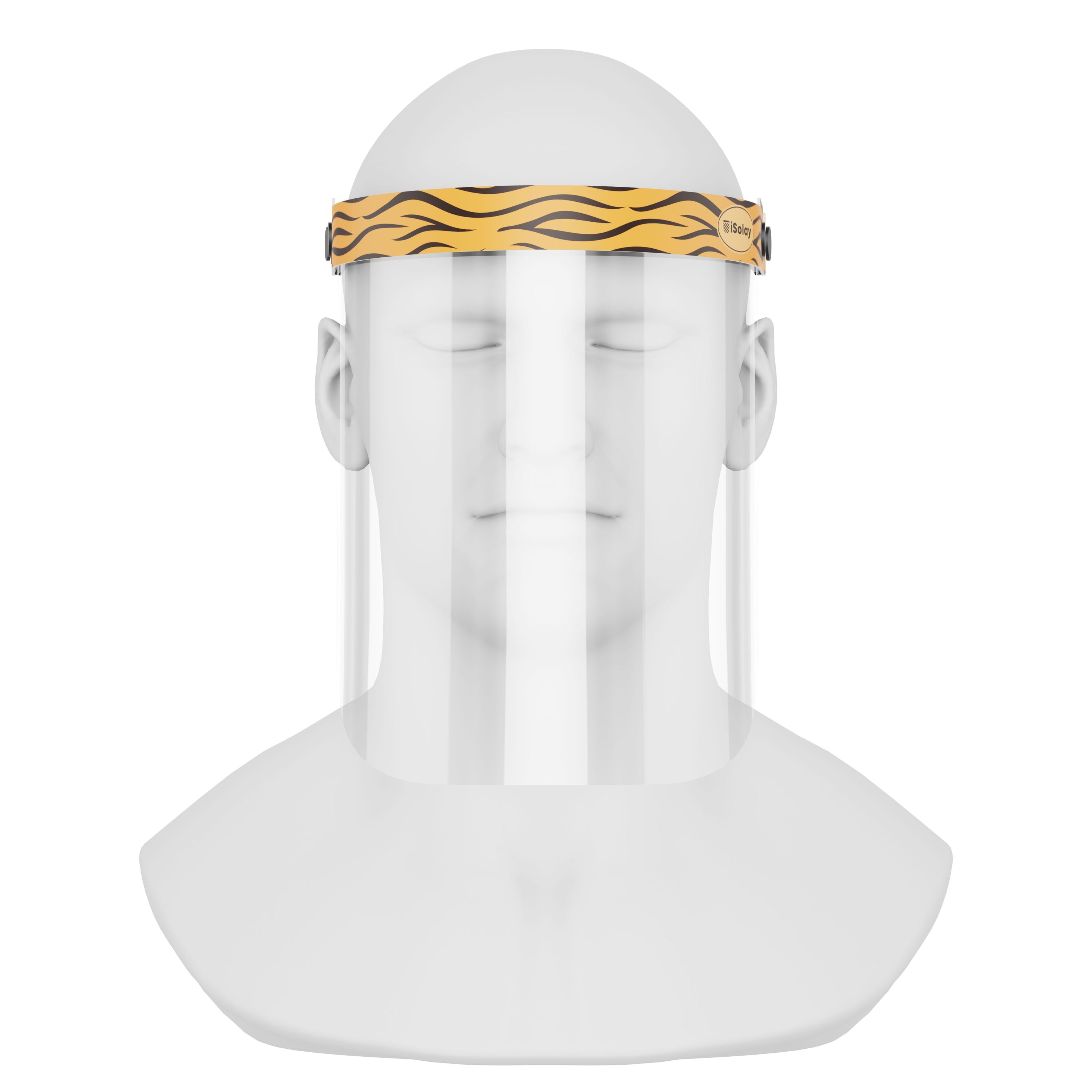 iSolay Face Shield Khamsin featuring a transparent design, adjustable front cover, and comfortable foam padding, suitable for adults and kids.