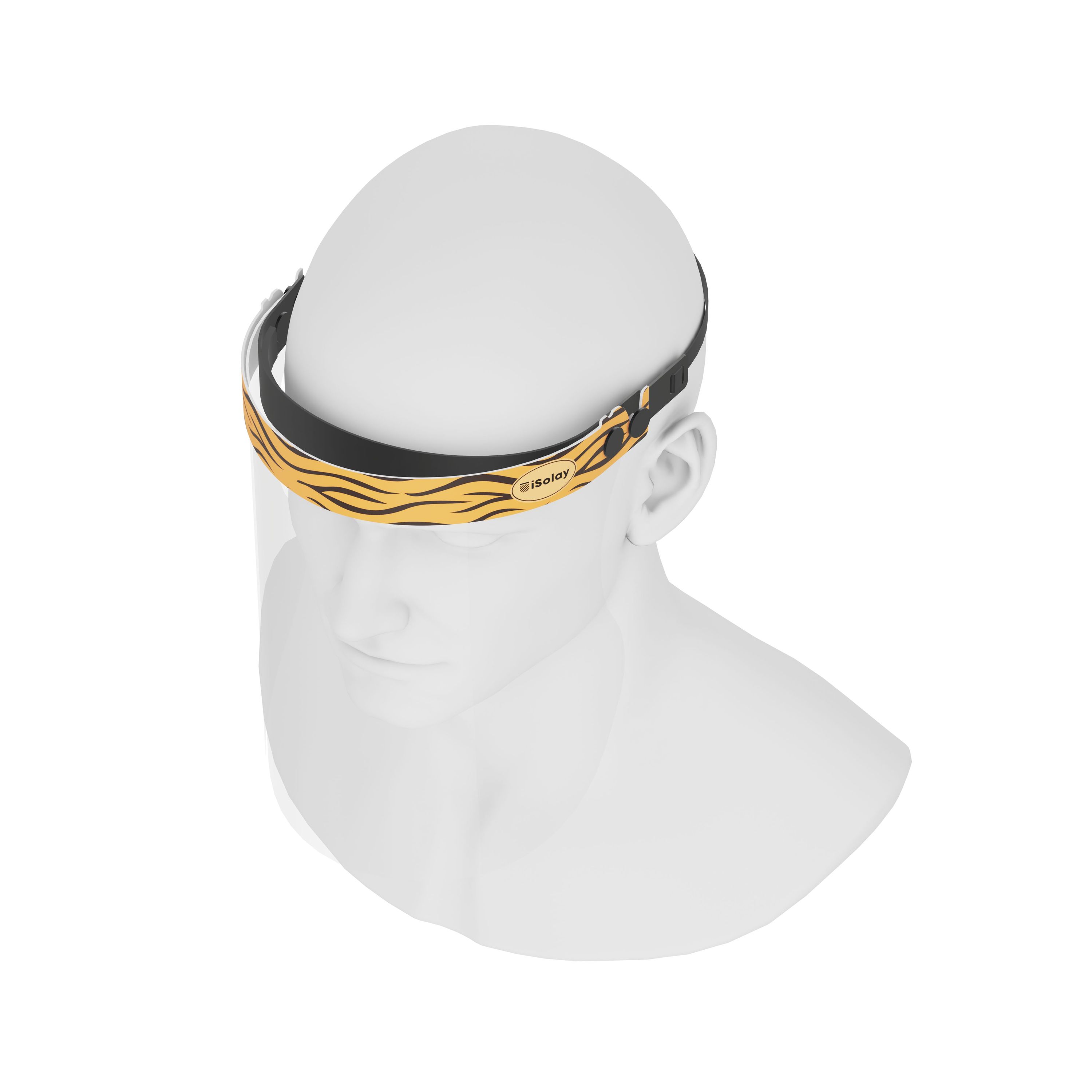 iSolay Face Shield Khamsin featuring a transparent design, adjustable front cover, and comfortable foam padding, suitable for adults and kids.