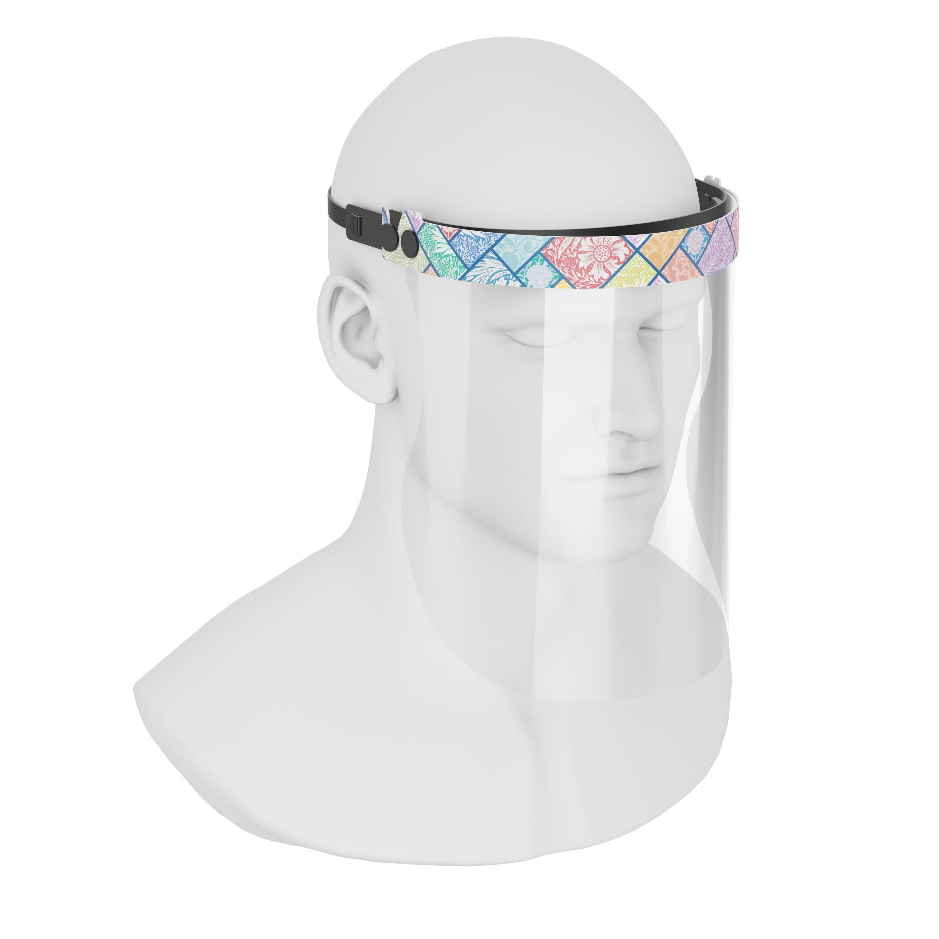 iSolay Face Shield My Flower Garden featuring a floral design, adjustable fit, and comfortable foam padding for all-day wear.