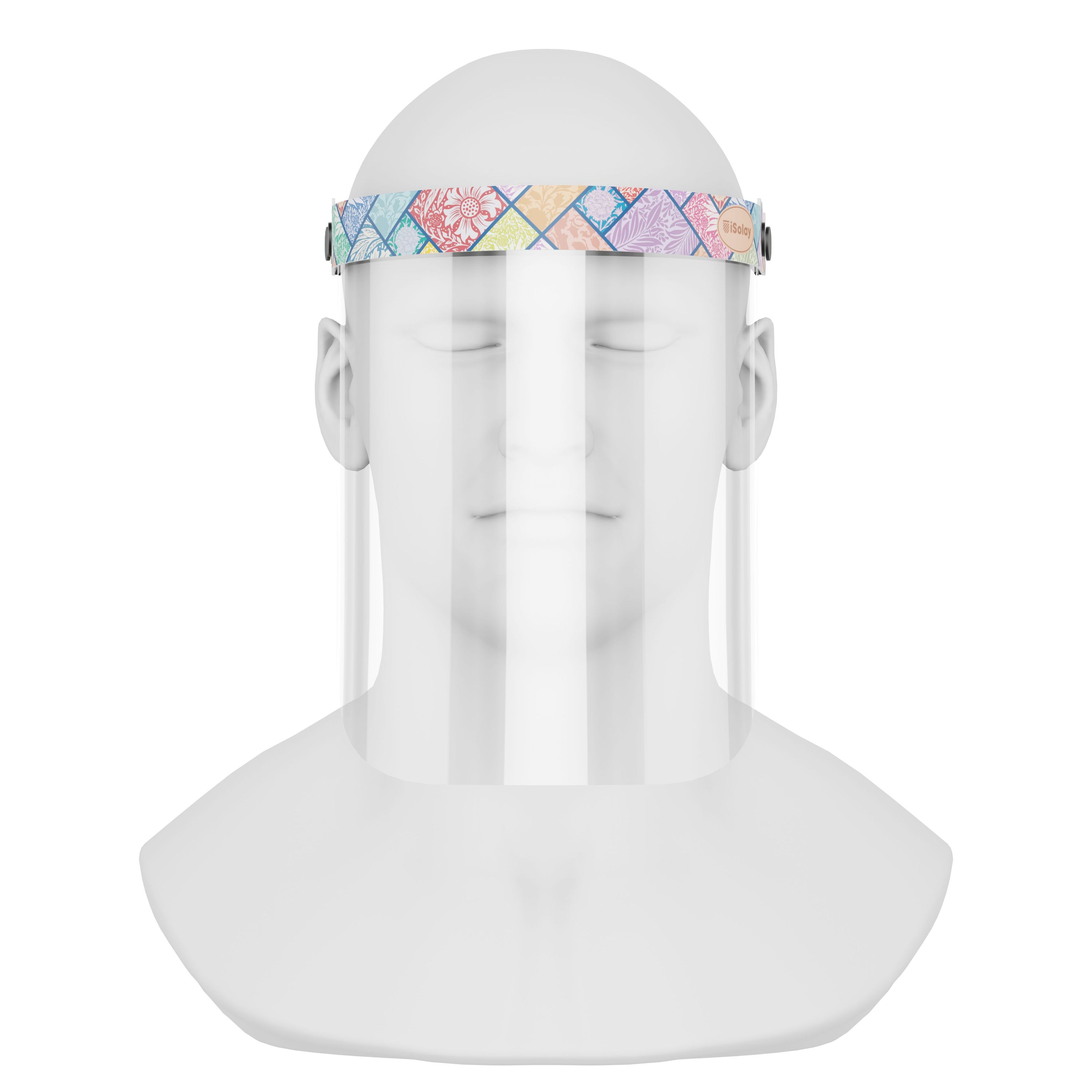 iSolay Face Shield My Flower Garden featuring a floral design, adjustable fit, and comfortable foam padding for all-day wear.