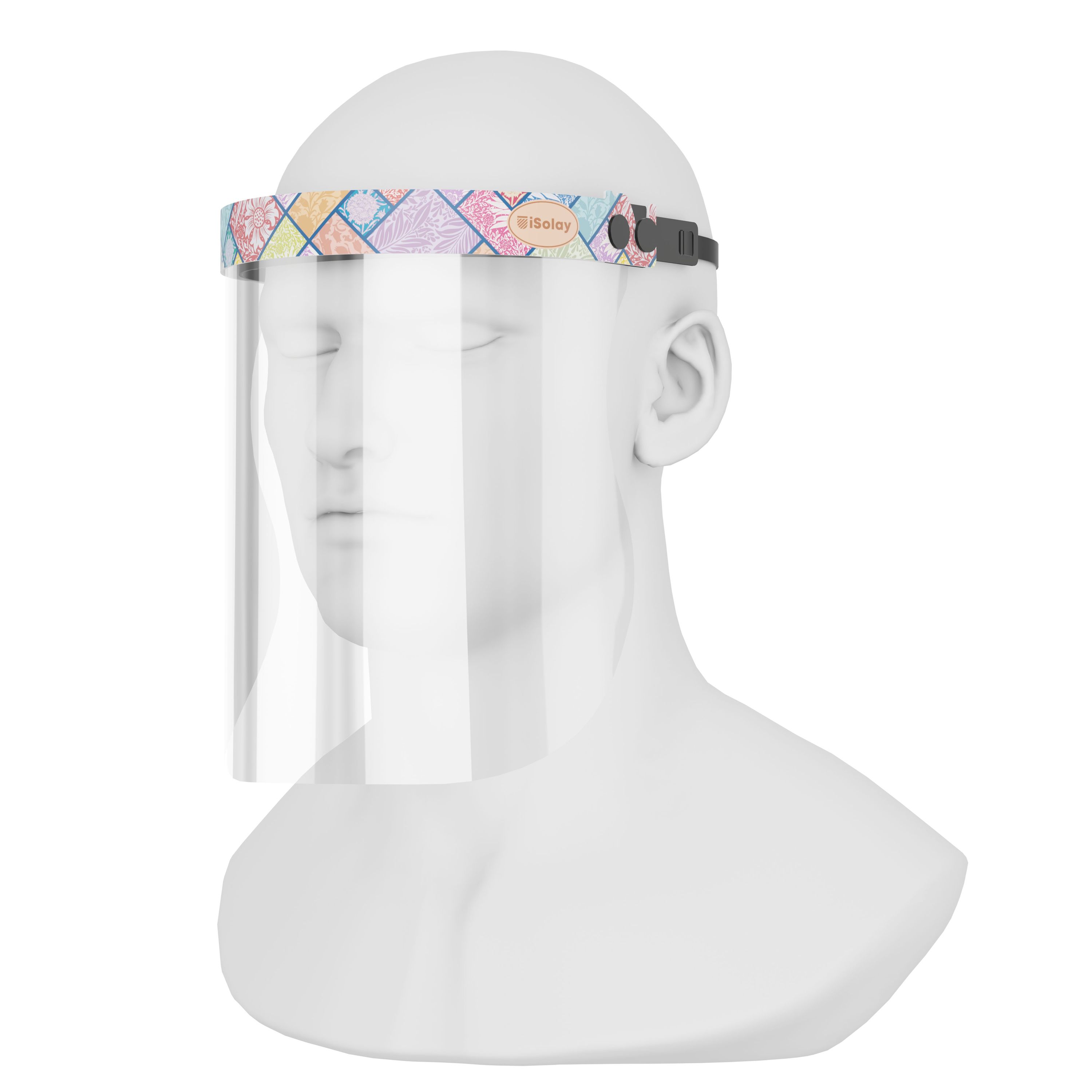 iSolay Face Shield My Flower Garden featuring a floral design, adjustable fit, and comfortable foam padding for all-day wear.