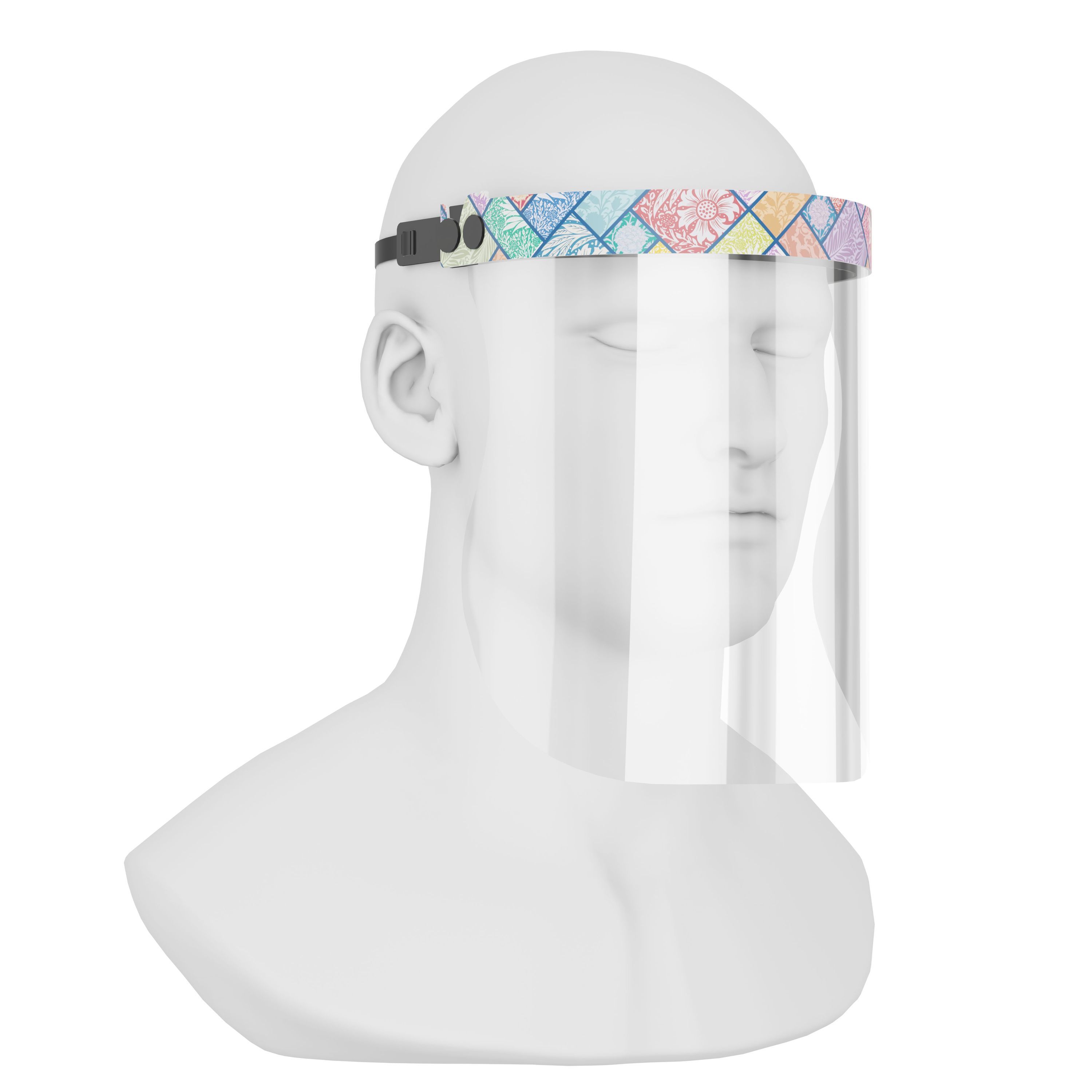 iSolay Face Shield My Flower Garden featuring a floral design, adjustable fit, and comfortable foam padding for all-day wear.