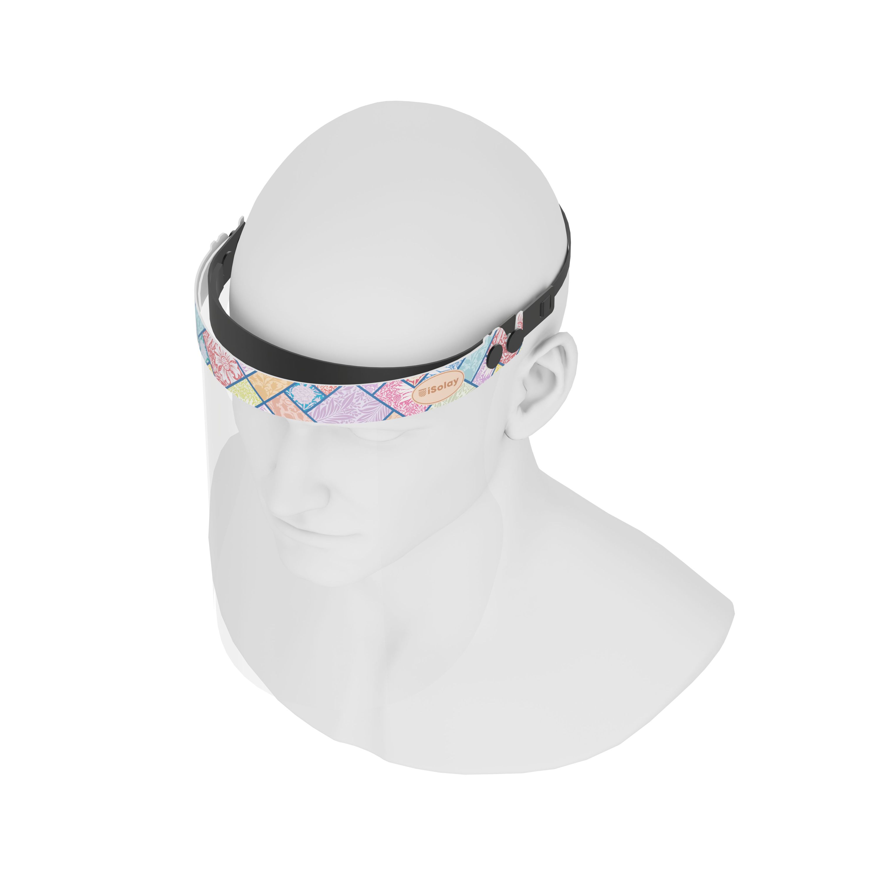 iSolay Face Shield My Flower Garden featuring a floral design, adjustable fit, and comfortable foam padding for all-day wear.