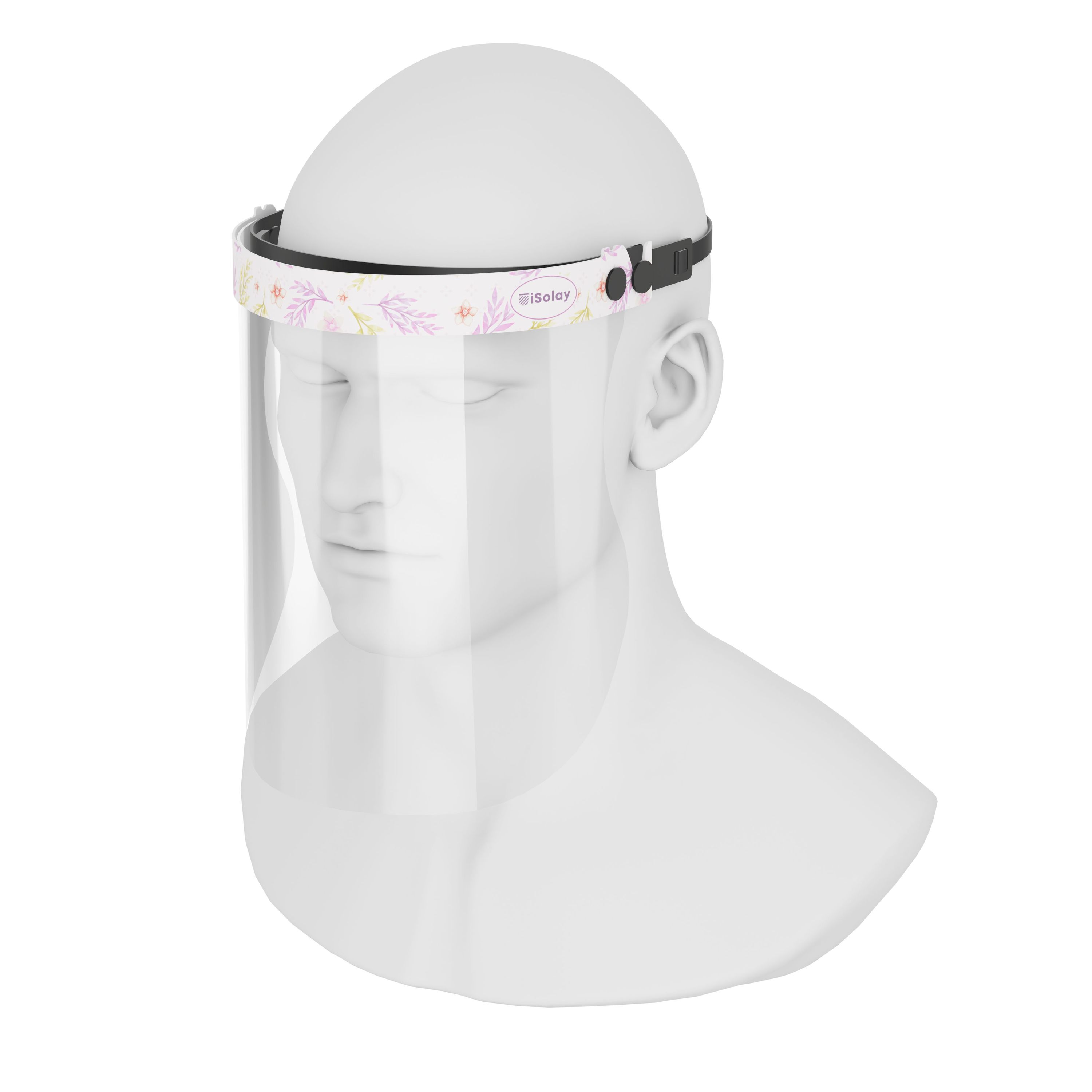 iSolay Face Shield in Pink Spike design, featuring a transparent visor and adjustable foam padding for comfort and safety.