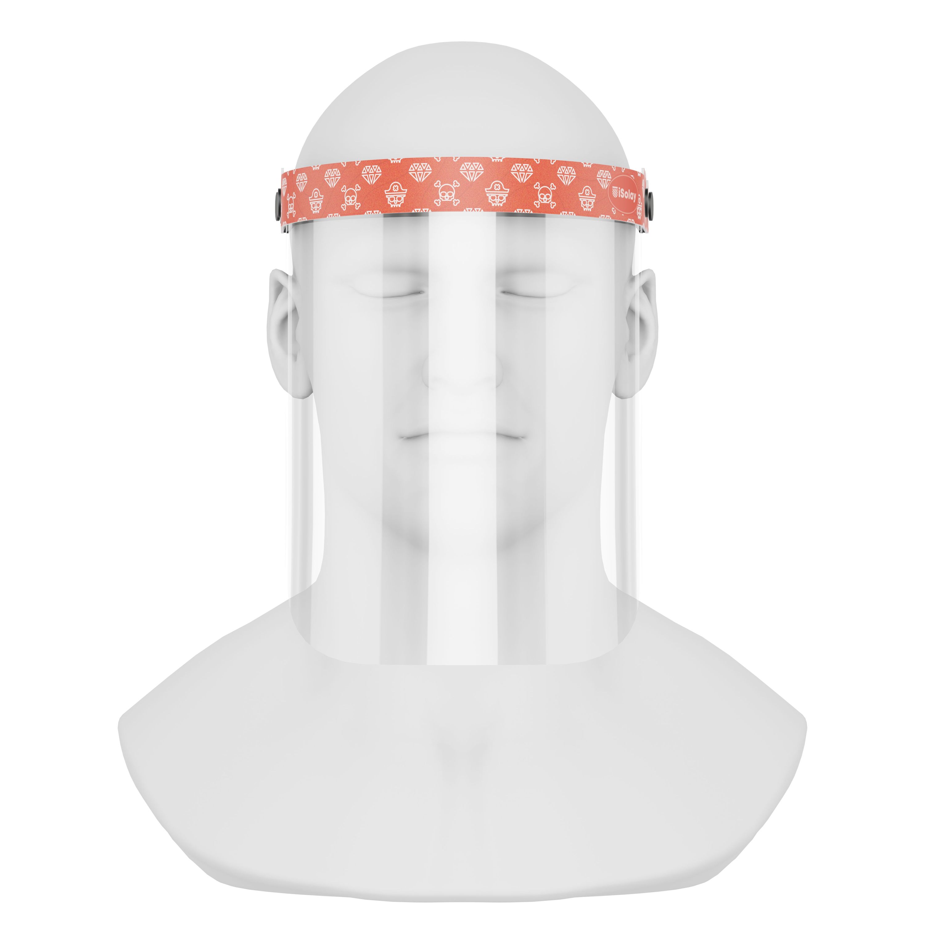 iSolay Face Shield featuring pirate skull designs, lightweight and adjustable for comfort, suitable for adults and kids.