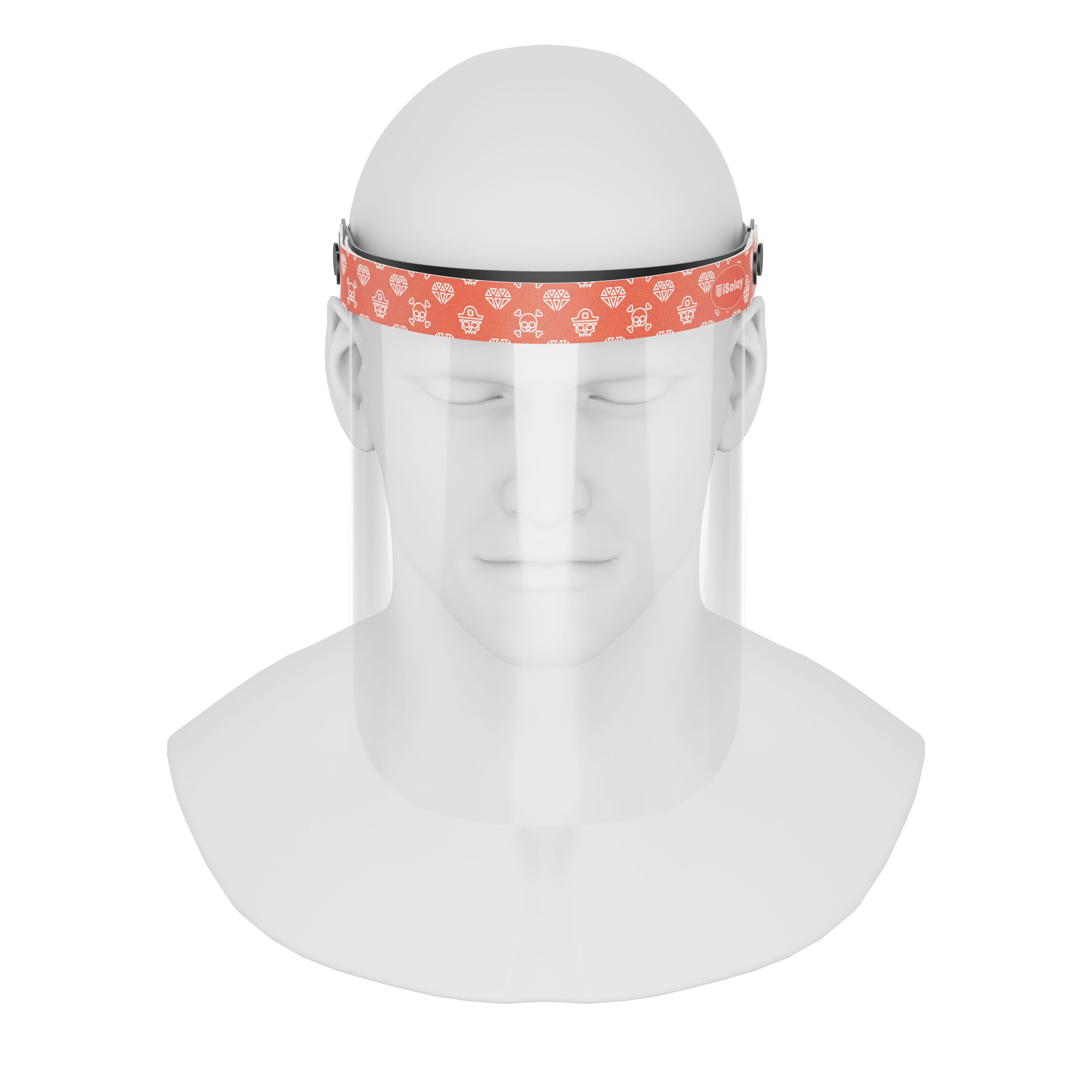 iSolay Face Shield featuring pirate skull designs, lightweight and adjustable for comfort, suitable for adults and kids.